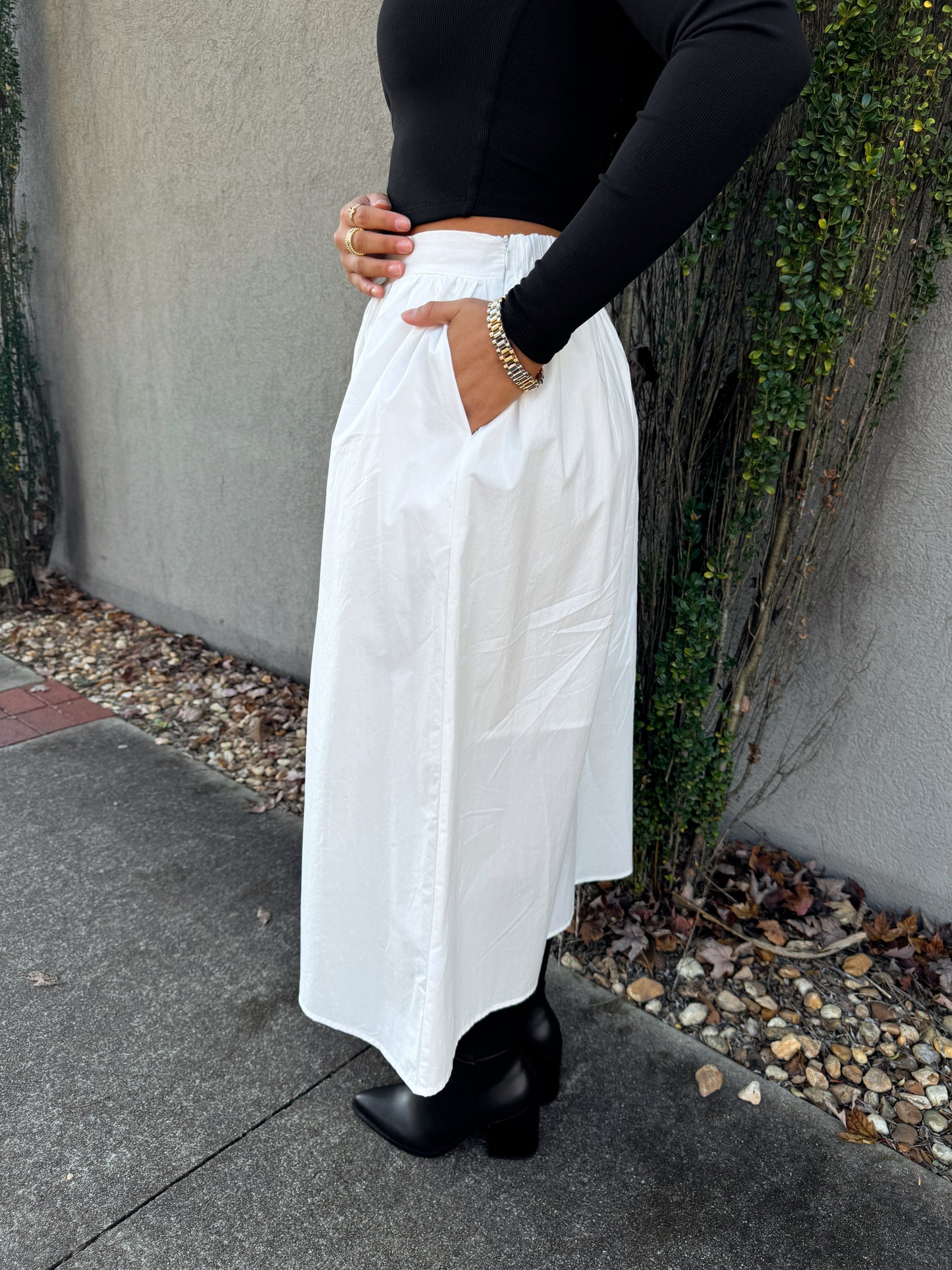 White Poplin Midi Skirt