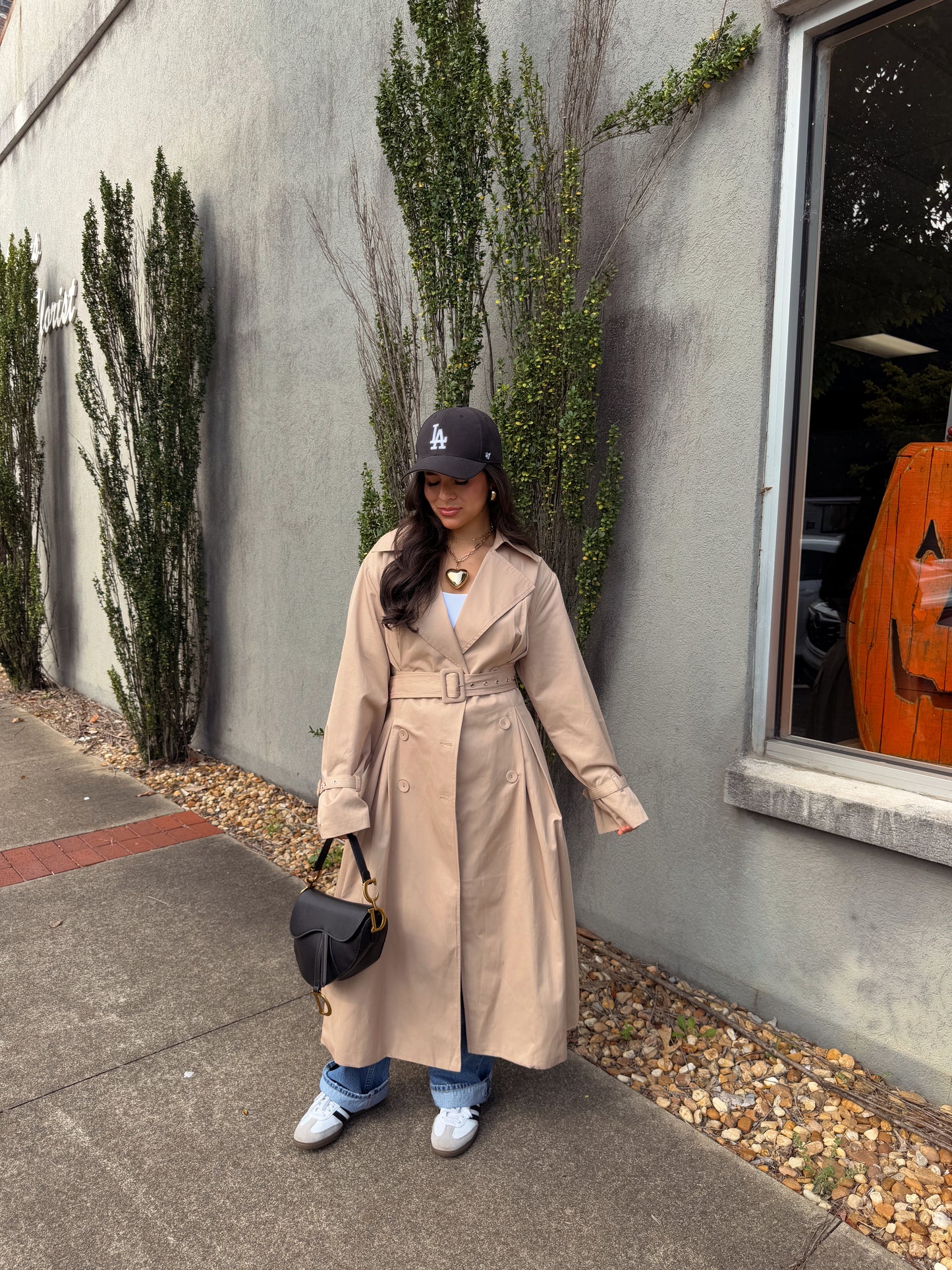 Latte Double Breasted Pleated Trench Coat