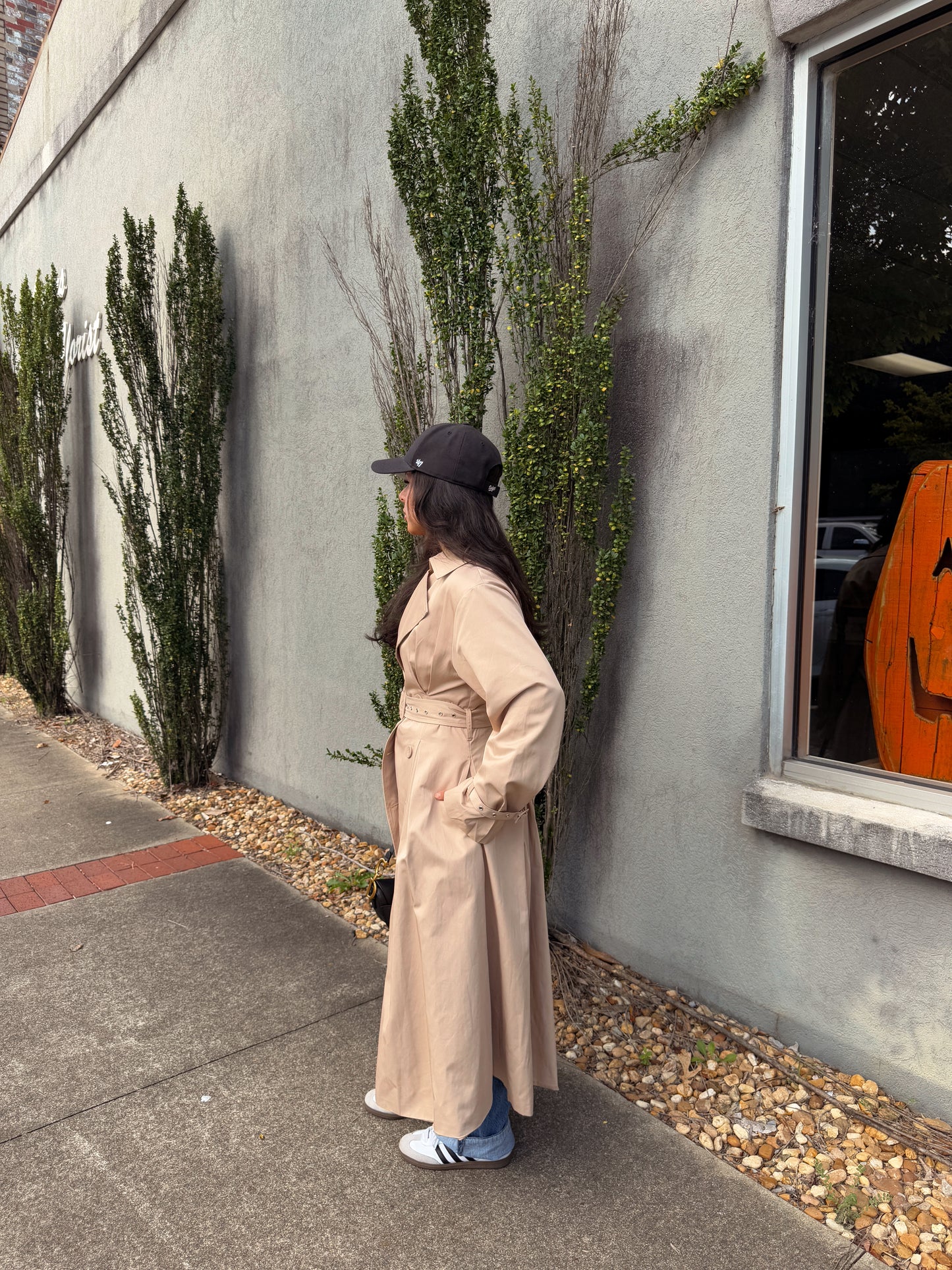 Latte Double Breasted Pleated Trench Coat