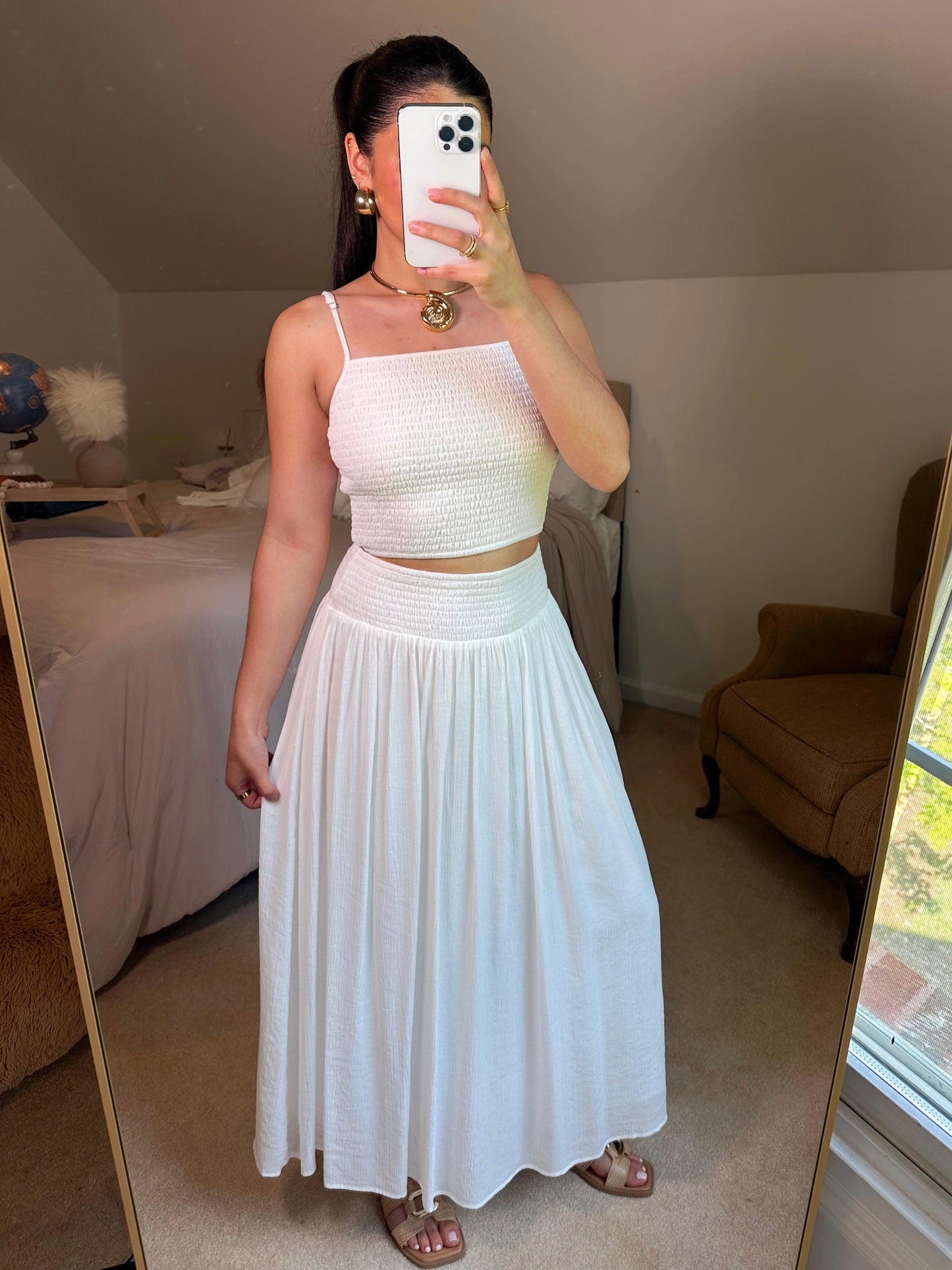 White Smocked Flowy Set