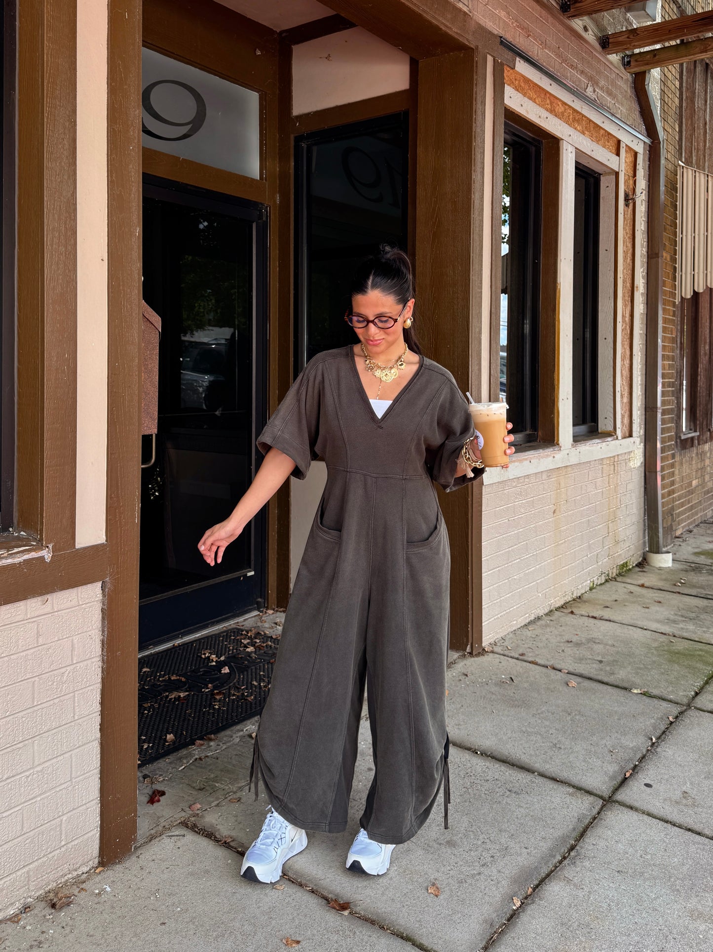 Coffee Run Charcoal Jumpsuit