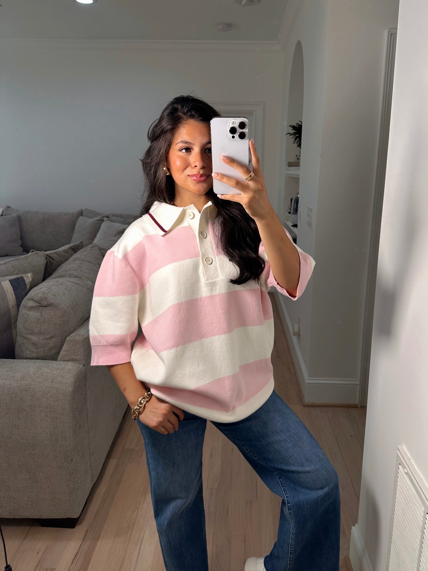 Baby Pink Polo Oversized Knit Top