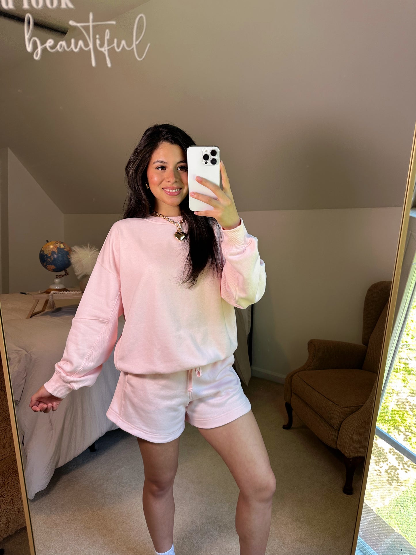 Seashell Pink Crewneck and Shorts Set