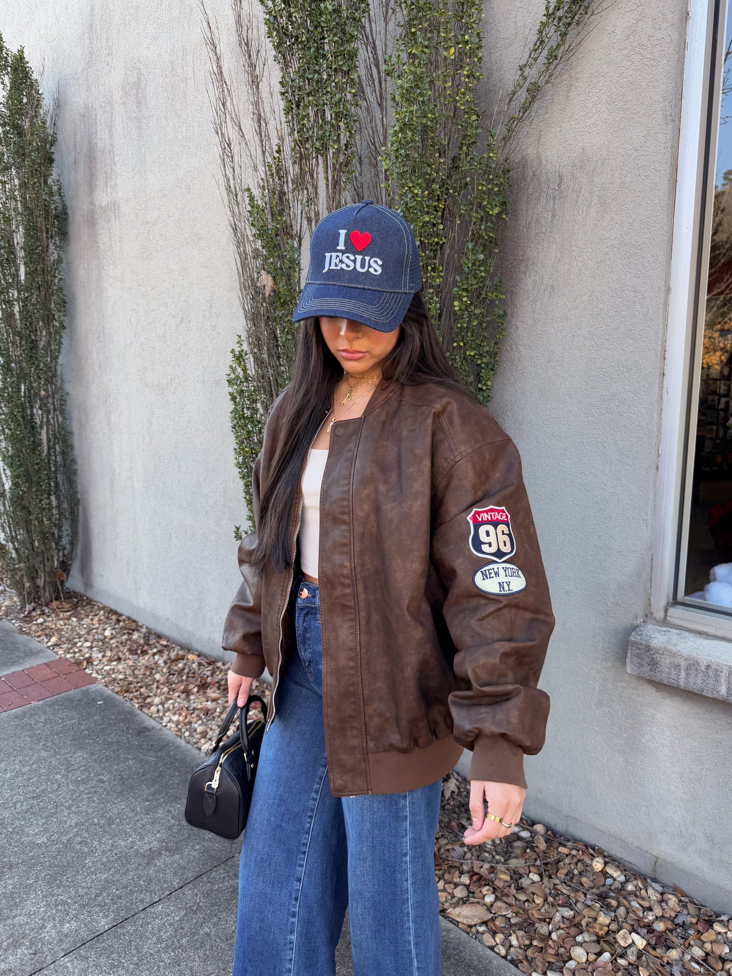Vintage Patch Brown Oversized Jacket