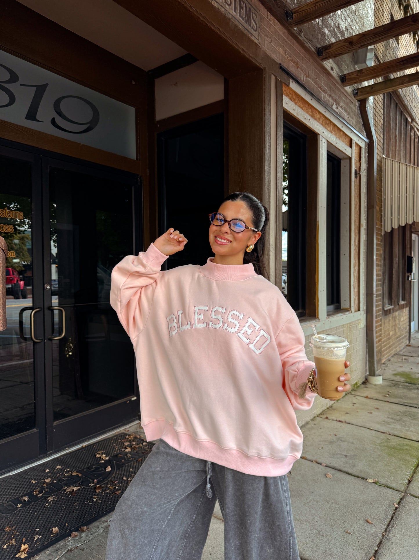Blessed Baby Pink Oversized Mockneck Sweater