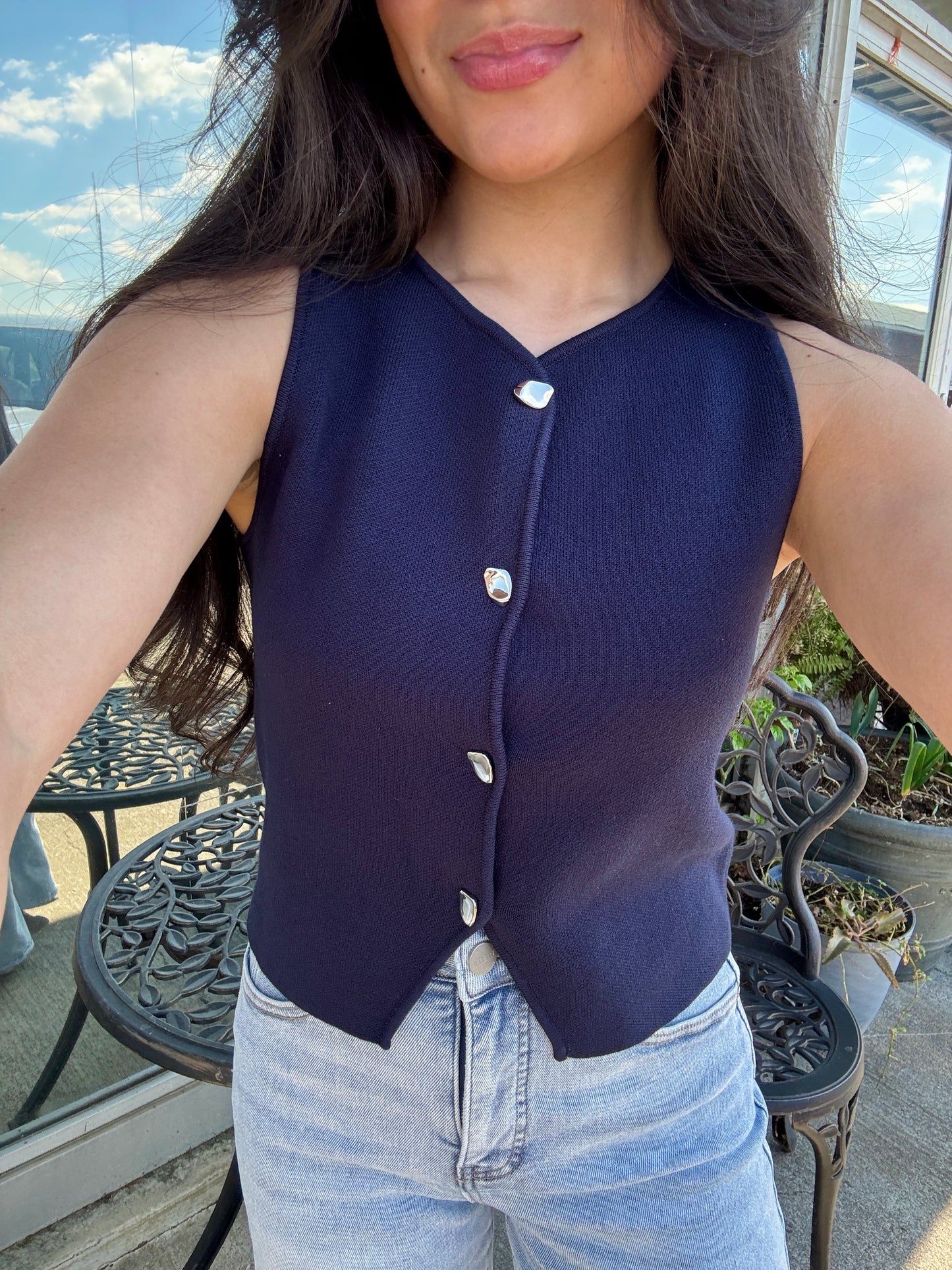 Classy Navy & Silver Knit Vest