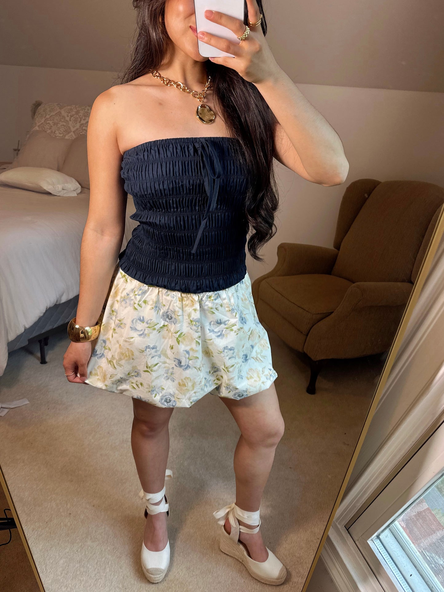 Cool Toned Floral Bubble Hem Mini Dress