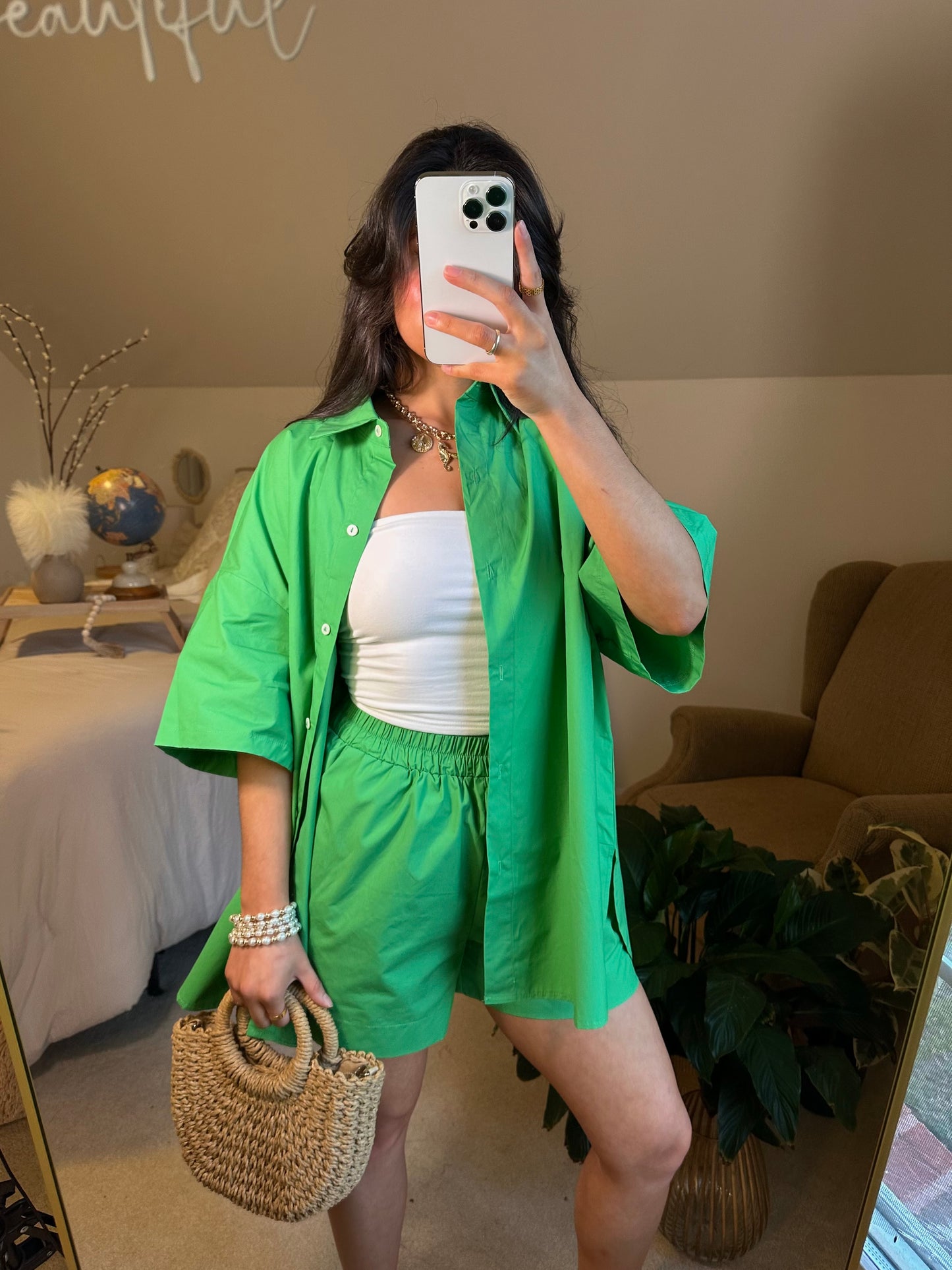 Kelly Green Button Up & Short Set