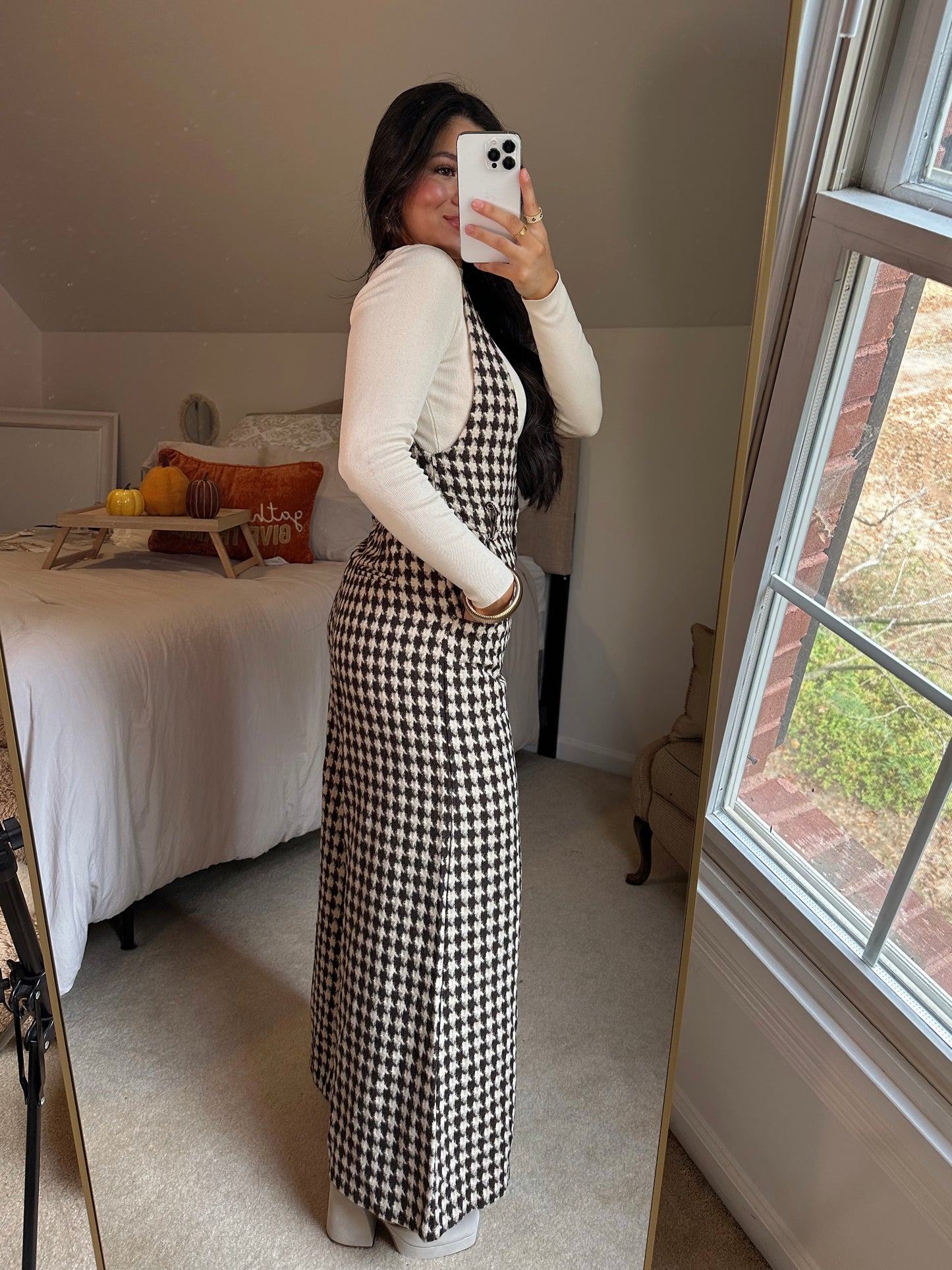 Brown Houndstooth Jumpsuit