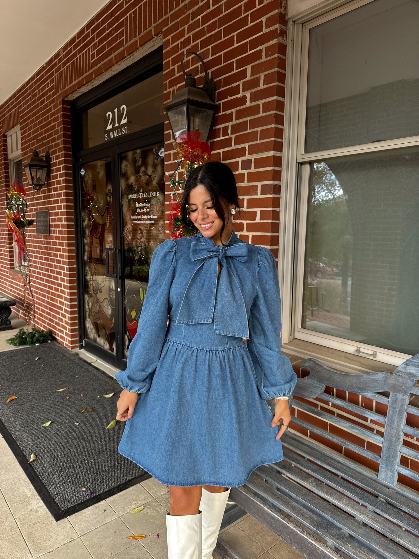 Denim Bow Mockneck Dress