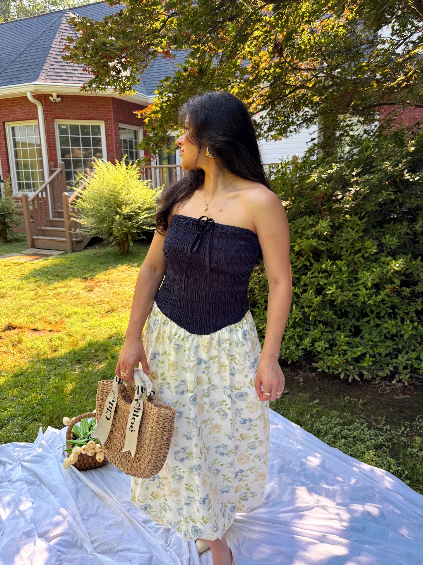 Cool Toned Smocked Tube Midi Bubble Dress