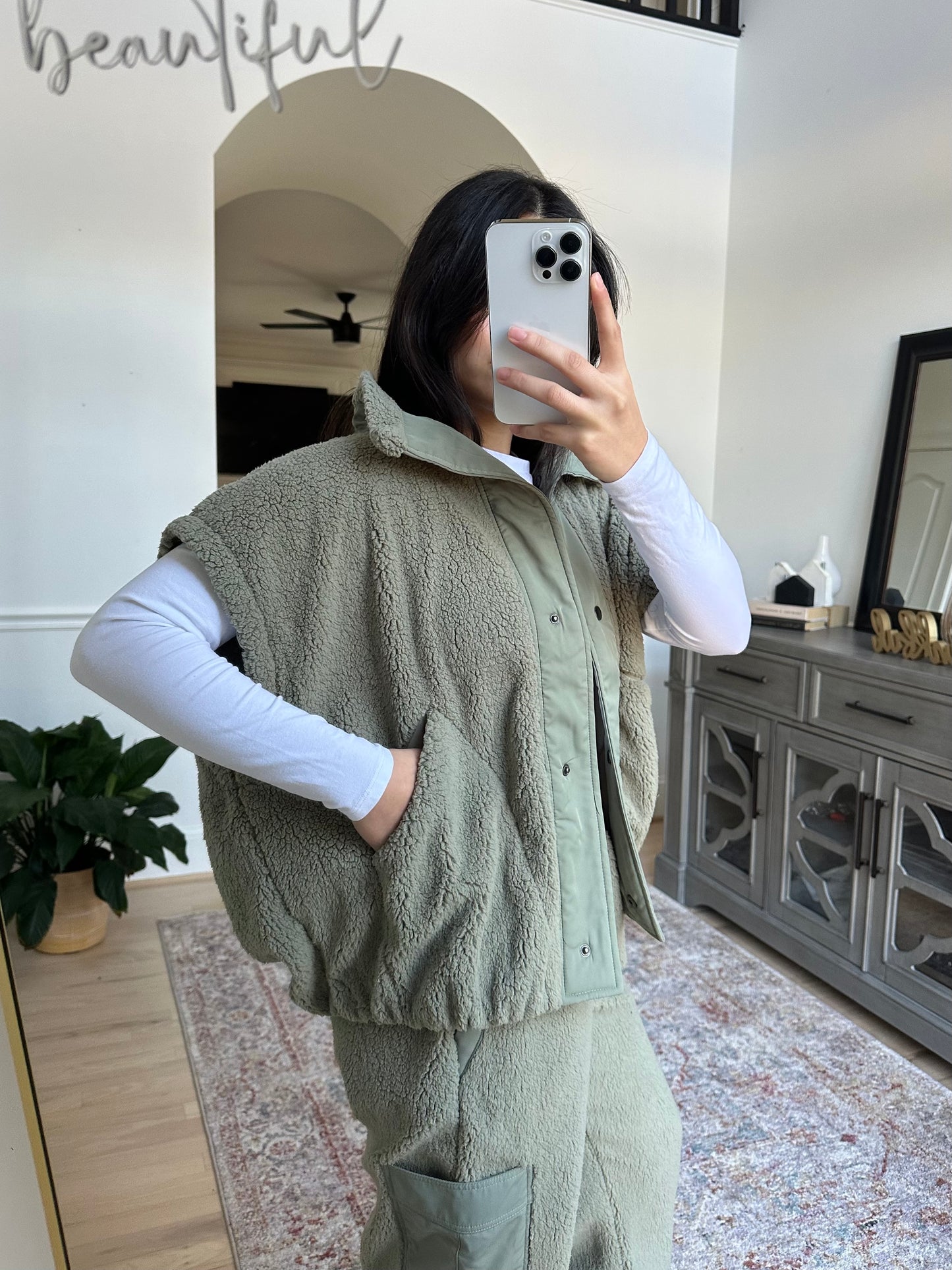 Sage Oversized Sherpa Vest