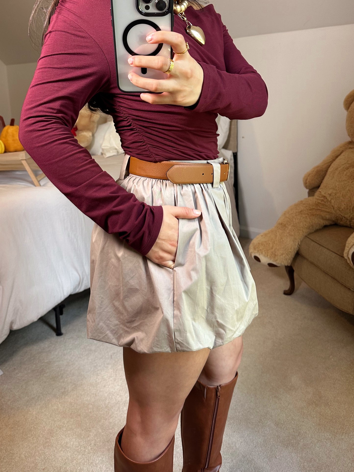 Mocha Bubble Hem Shorts