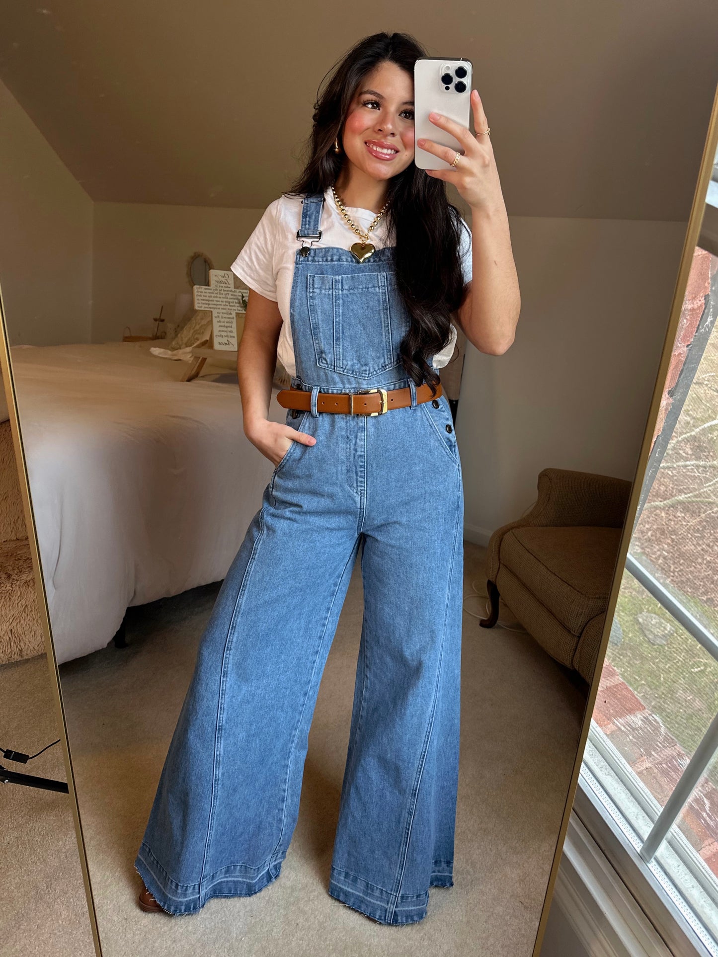 Denim Wide-Leg Overalls