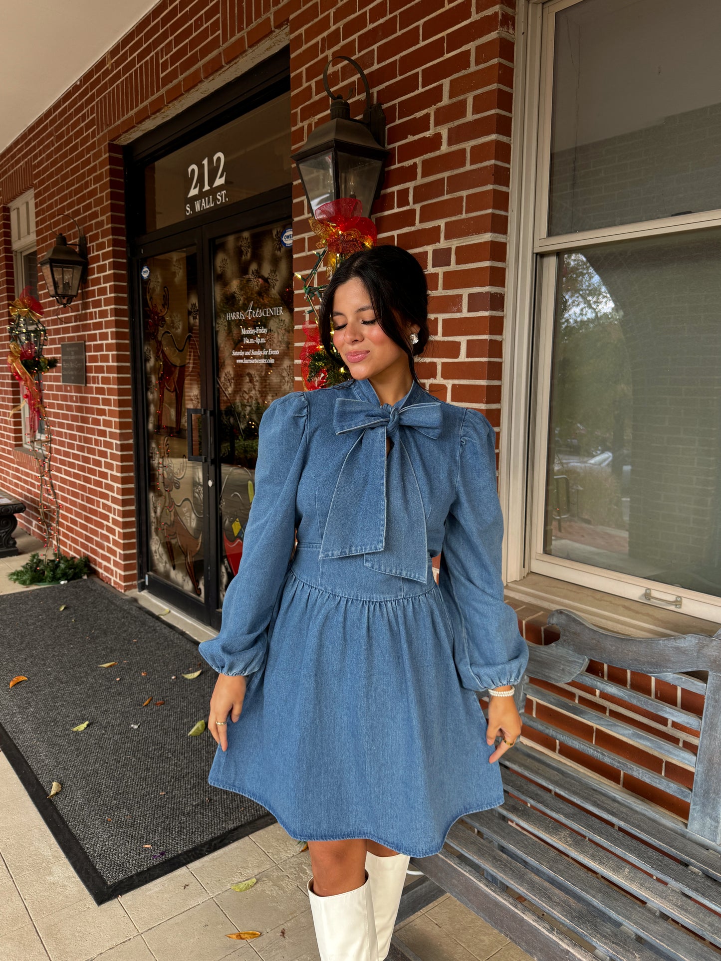 Denim Bow Mockneck Dress