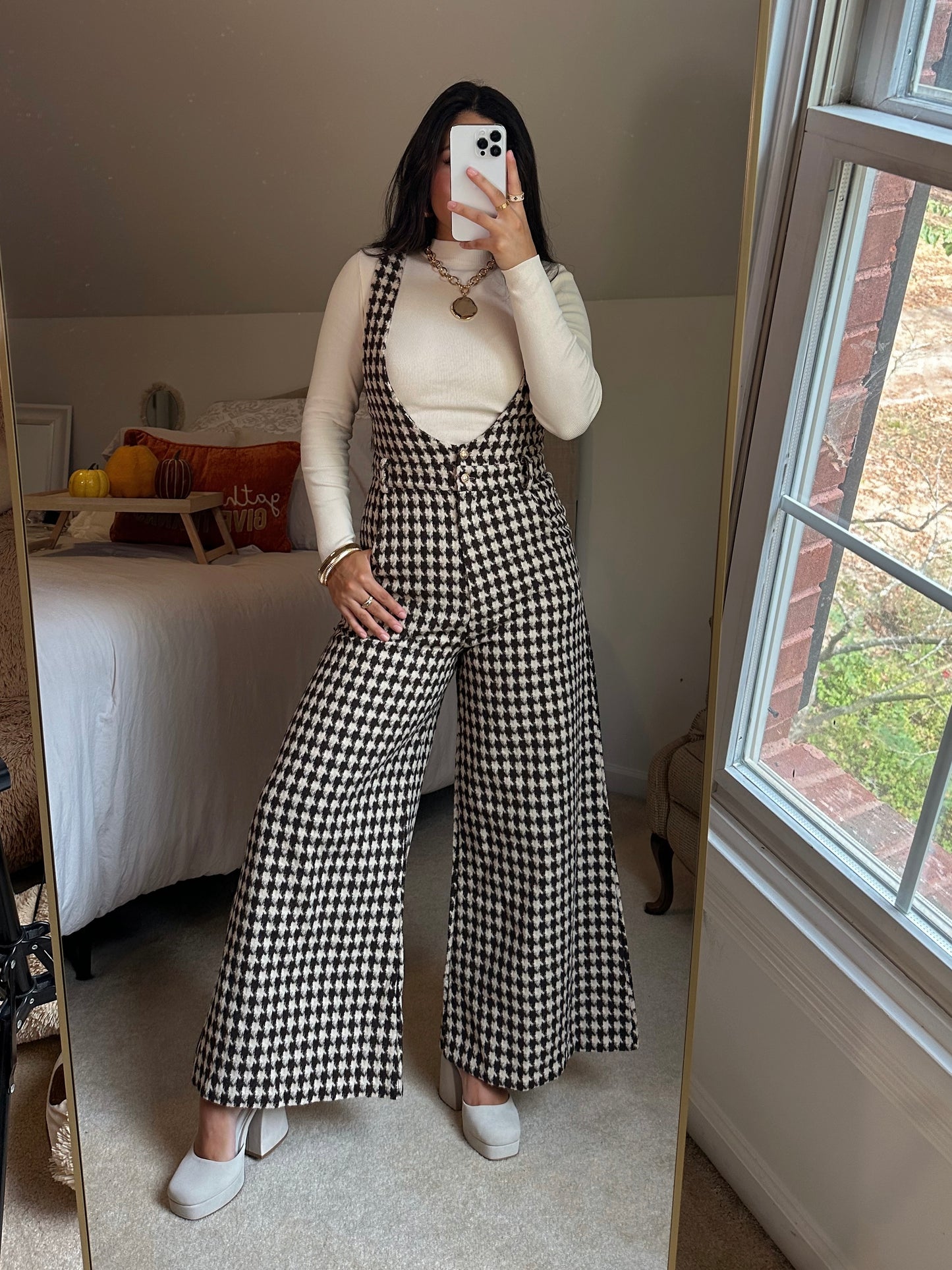 Brown Houndstooth Jumpsuit