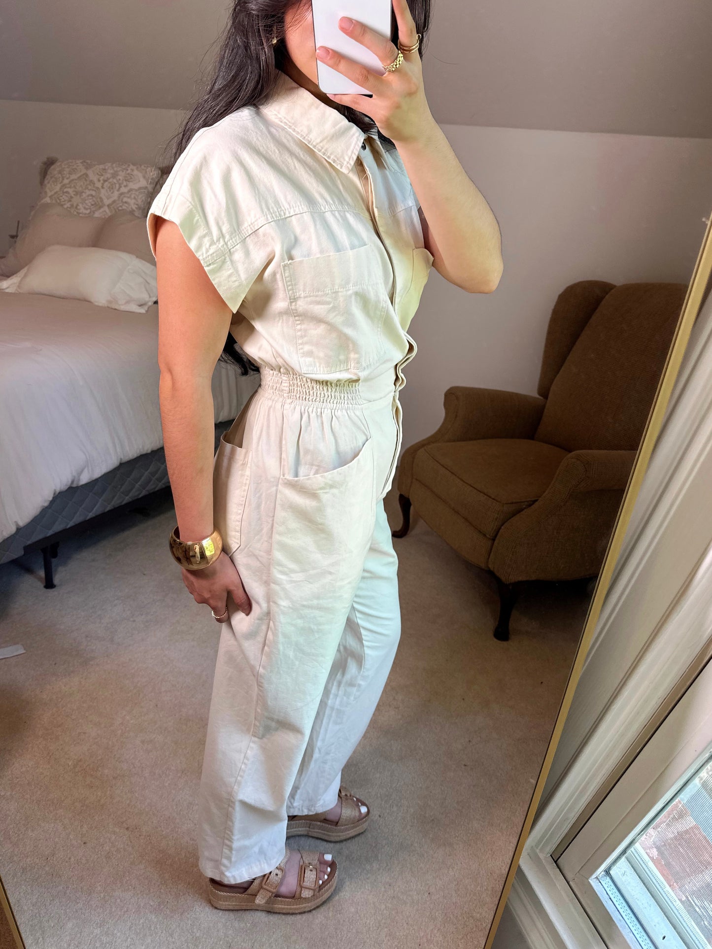Chic Cream Button Up Jumpsuit