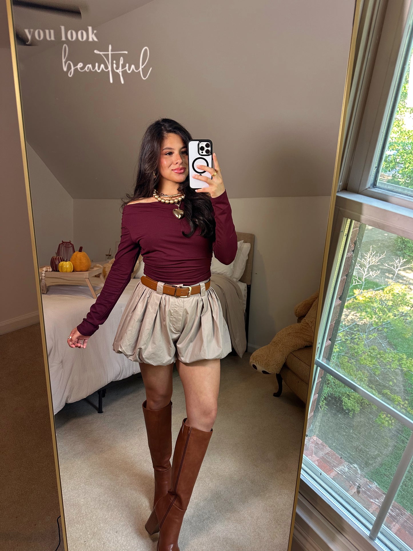 Burgundy Off-Shoulder Ruched Top
