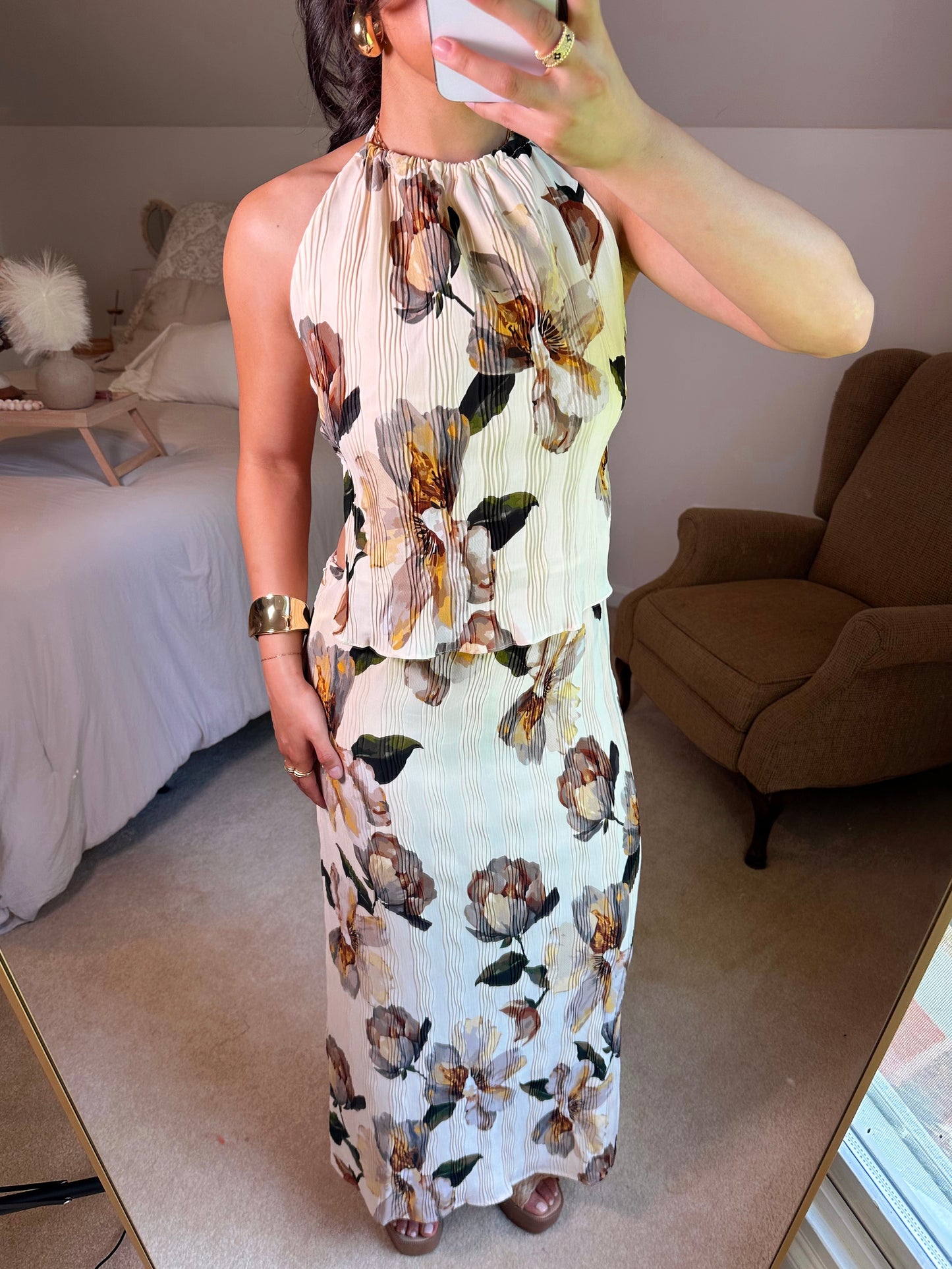 Vintage Florals Open Back Top & Skirt Set