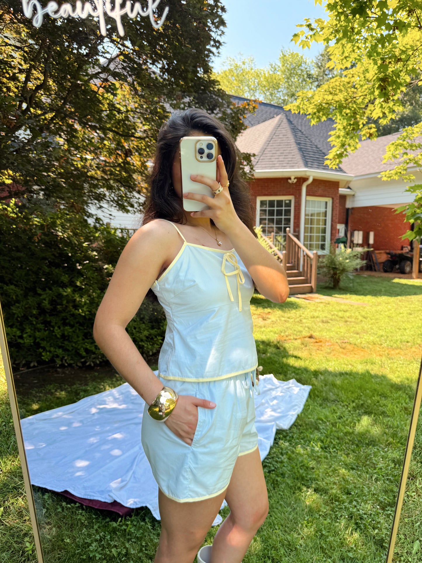 Pastel Blue & Yellow Top and Short Set