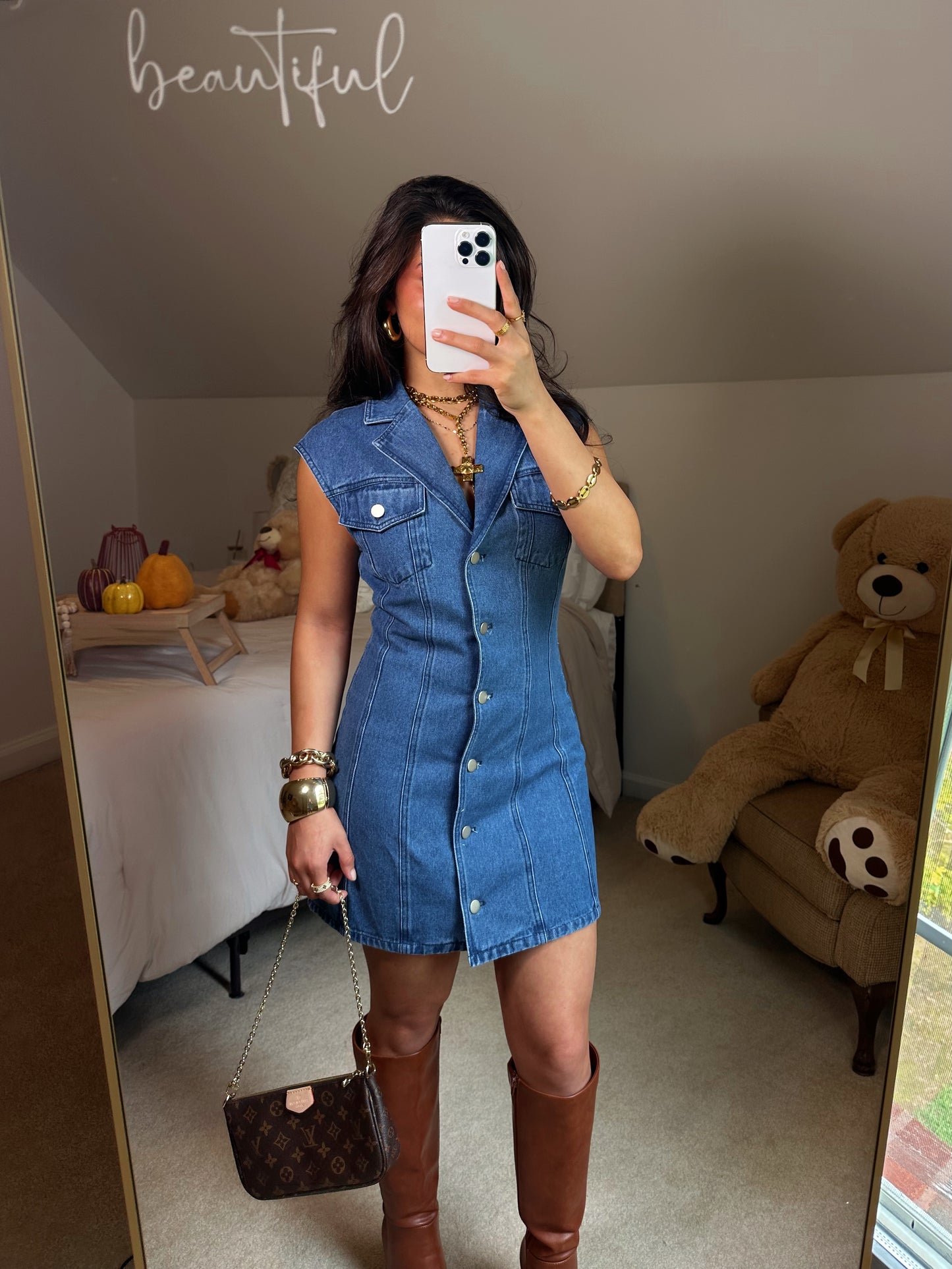 Collared Button-Up Denim Dress