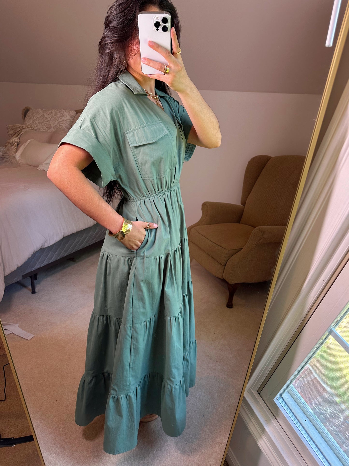 Vintage Green Utility Maxi Dress