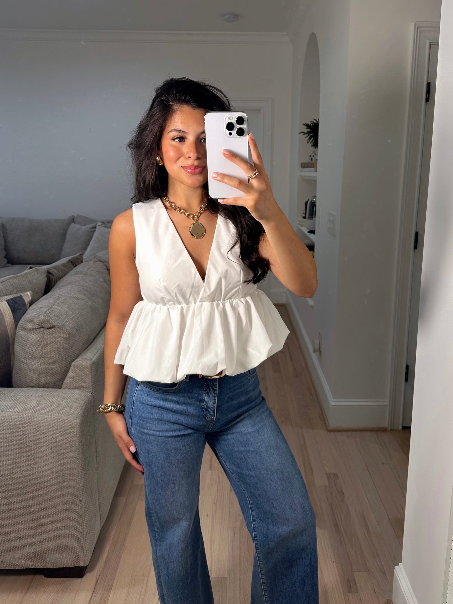 White Bubble Peplum Top