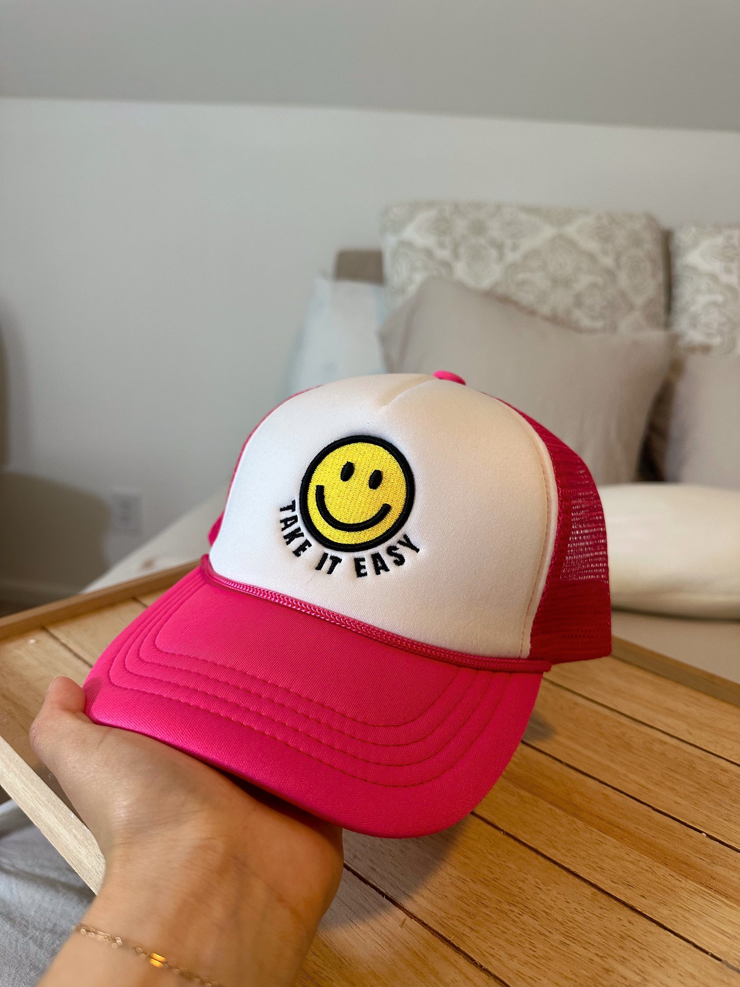 Pink Smiley Trucker Hat