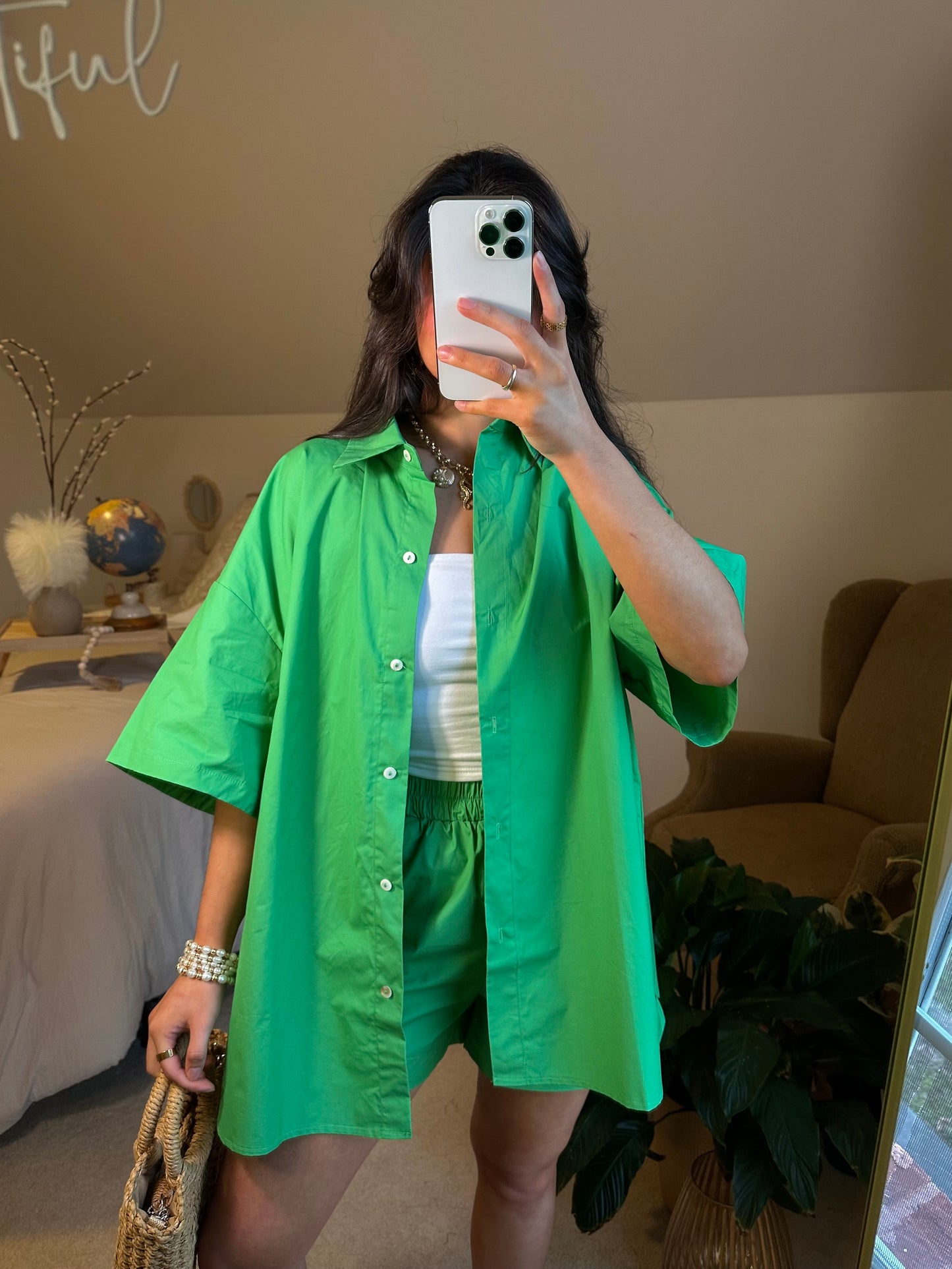 Kelly Green Button Up & Short Set