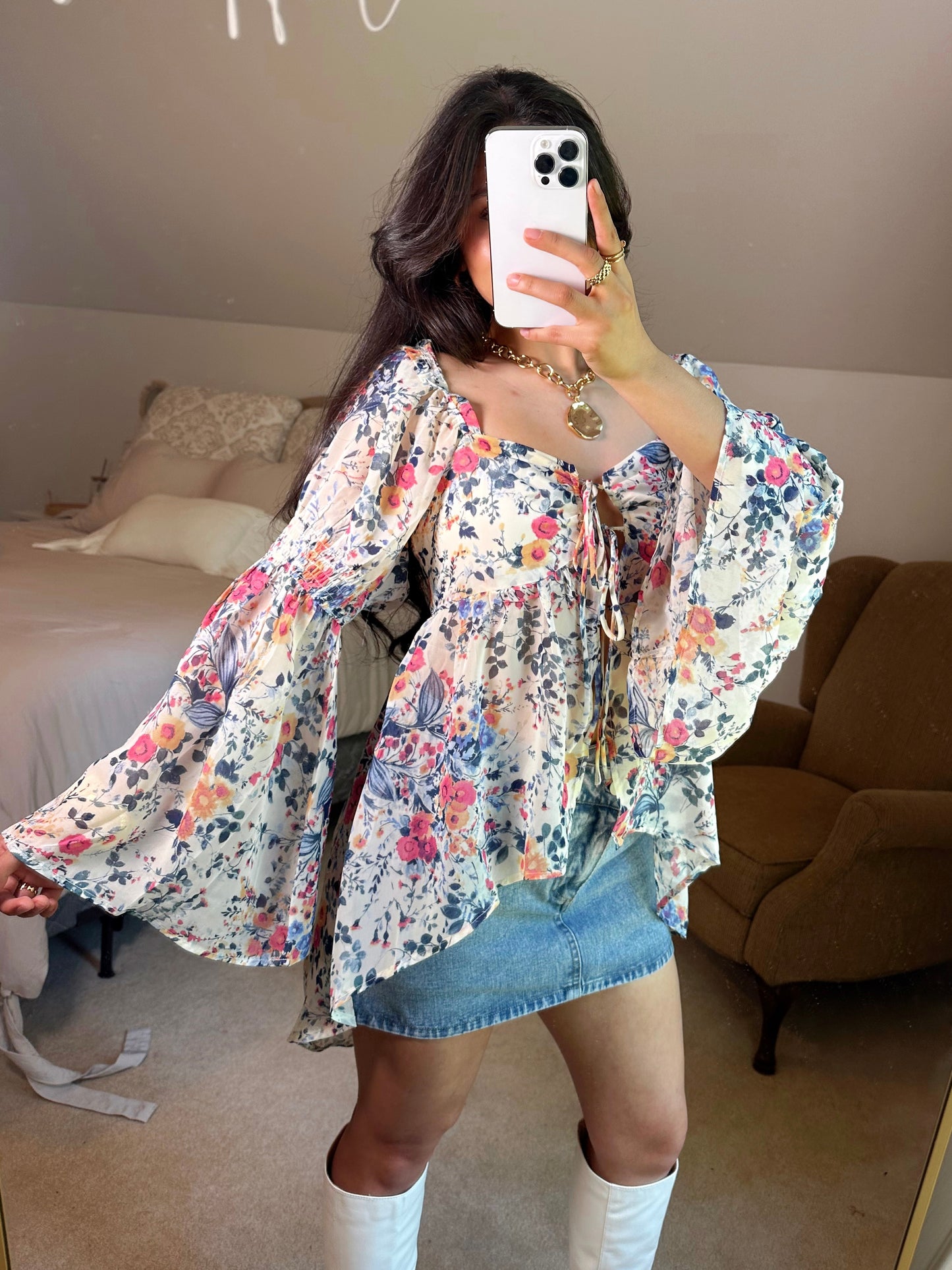 Spring Floral Flowy Open Front Top