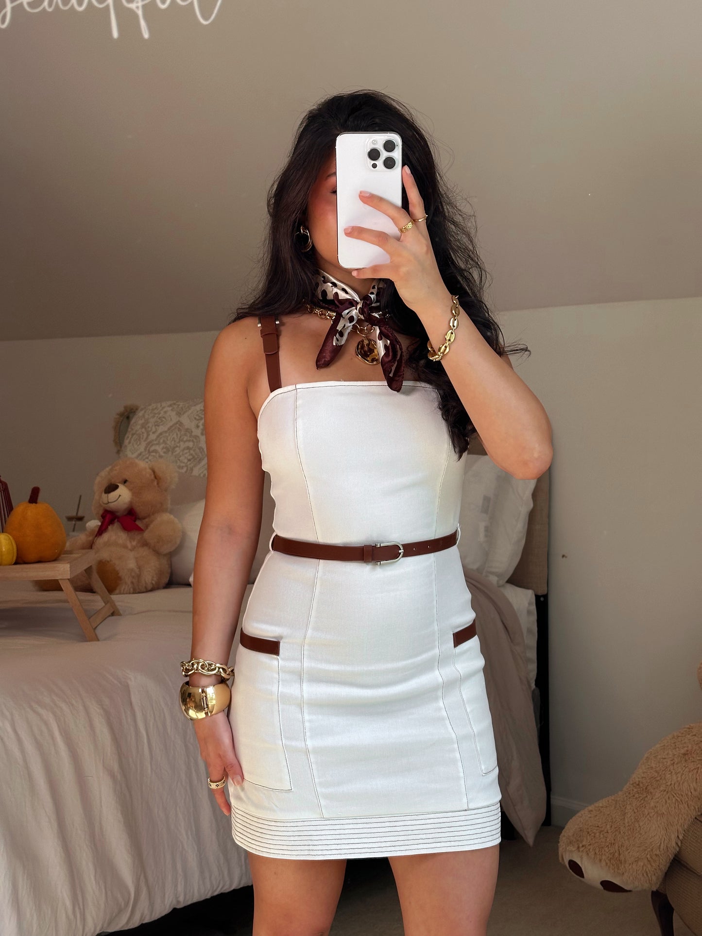 Chic Fall White Denim Dress