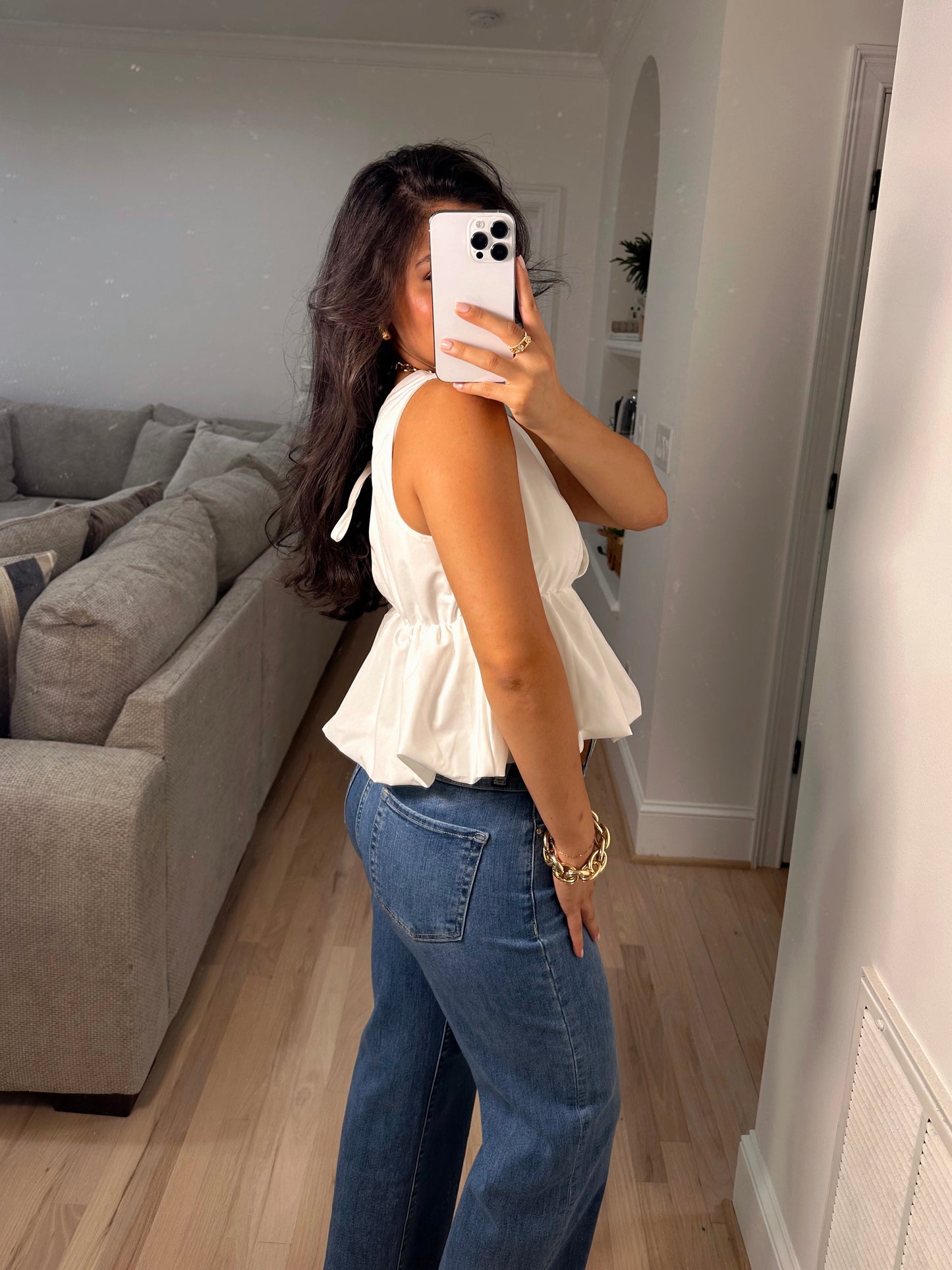 White Bubble Peplum Top