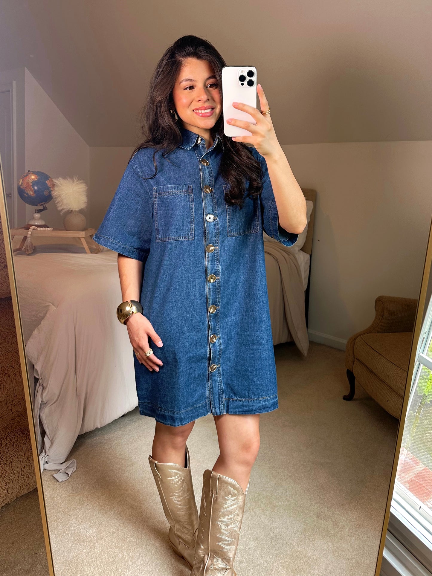 Denim Button-Up Shirt Style Dress