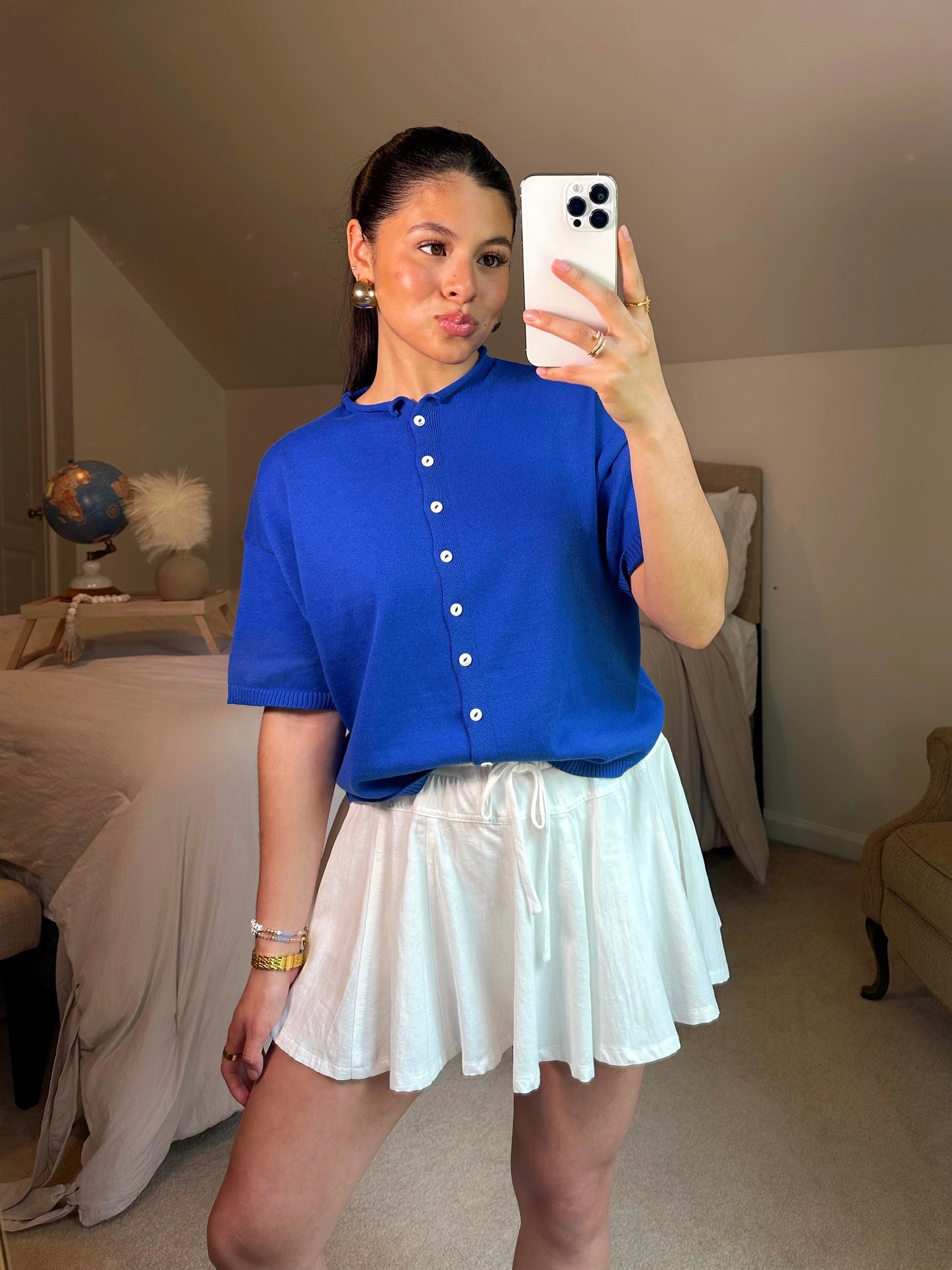 Blue Knit Short Sleeve Cardigan