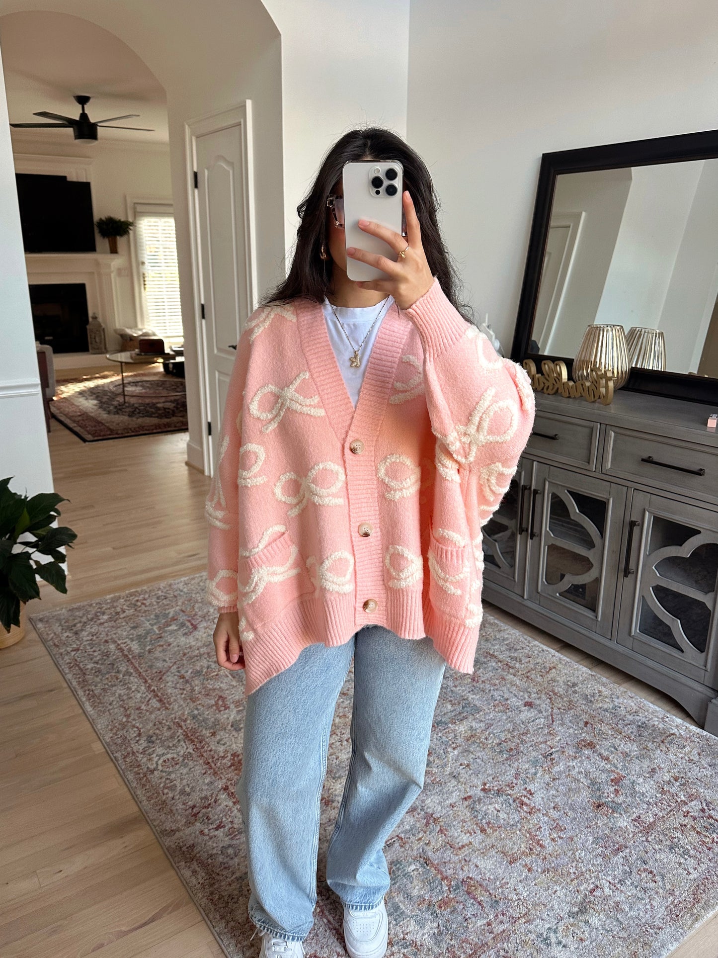 Baby Pink Bow Oversized Cardigan