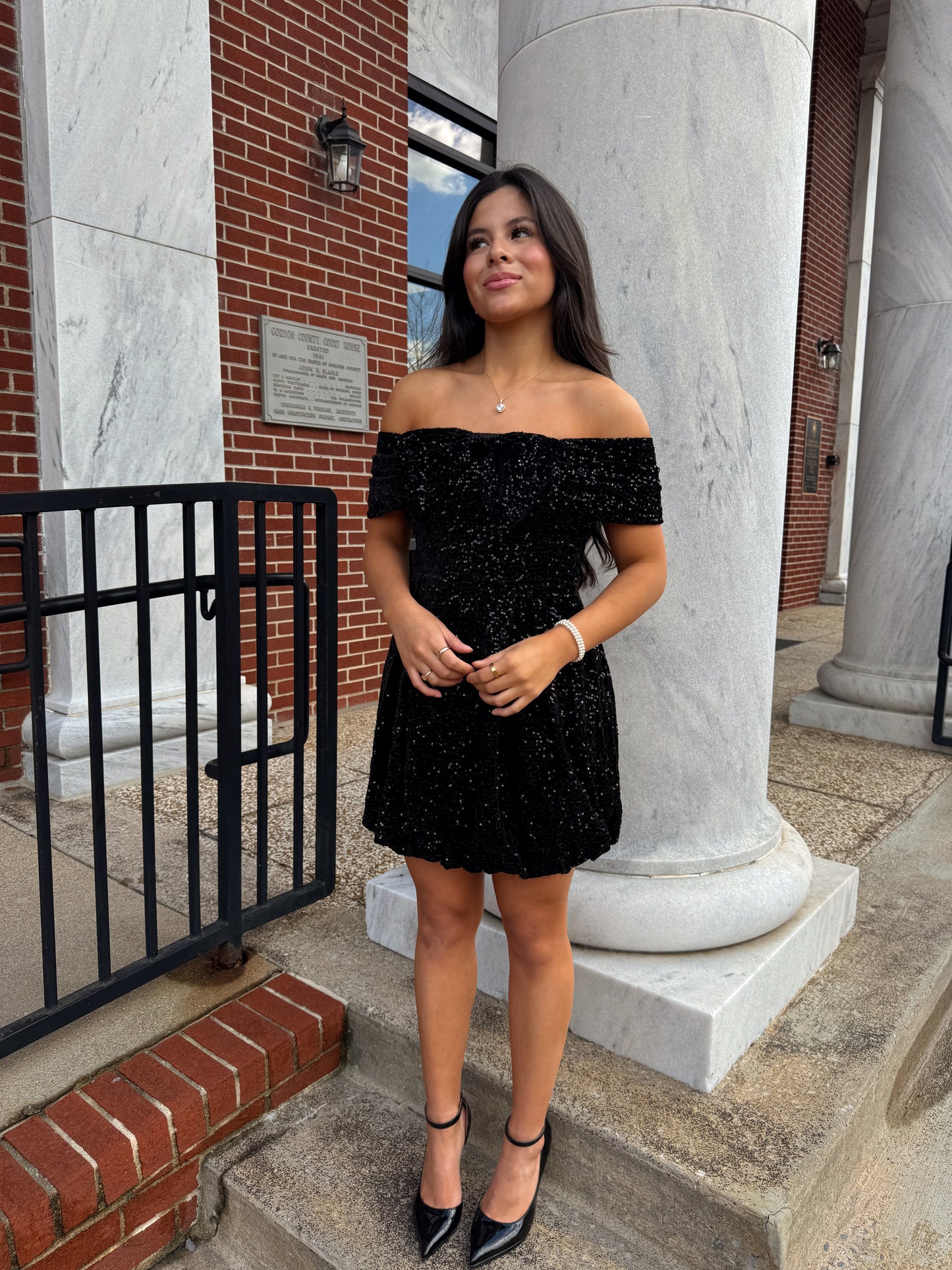 Black Velvet Sequin Bow Bubble Dress