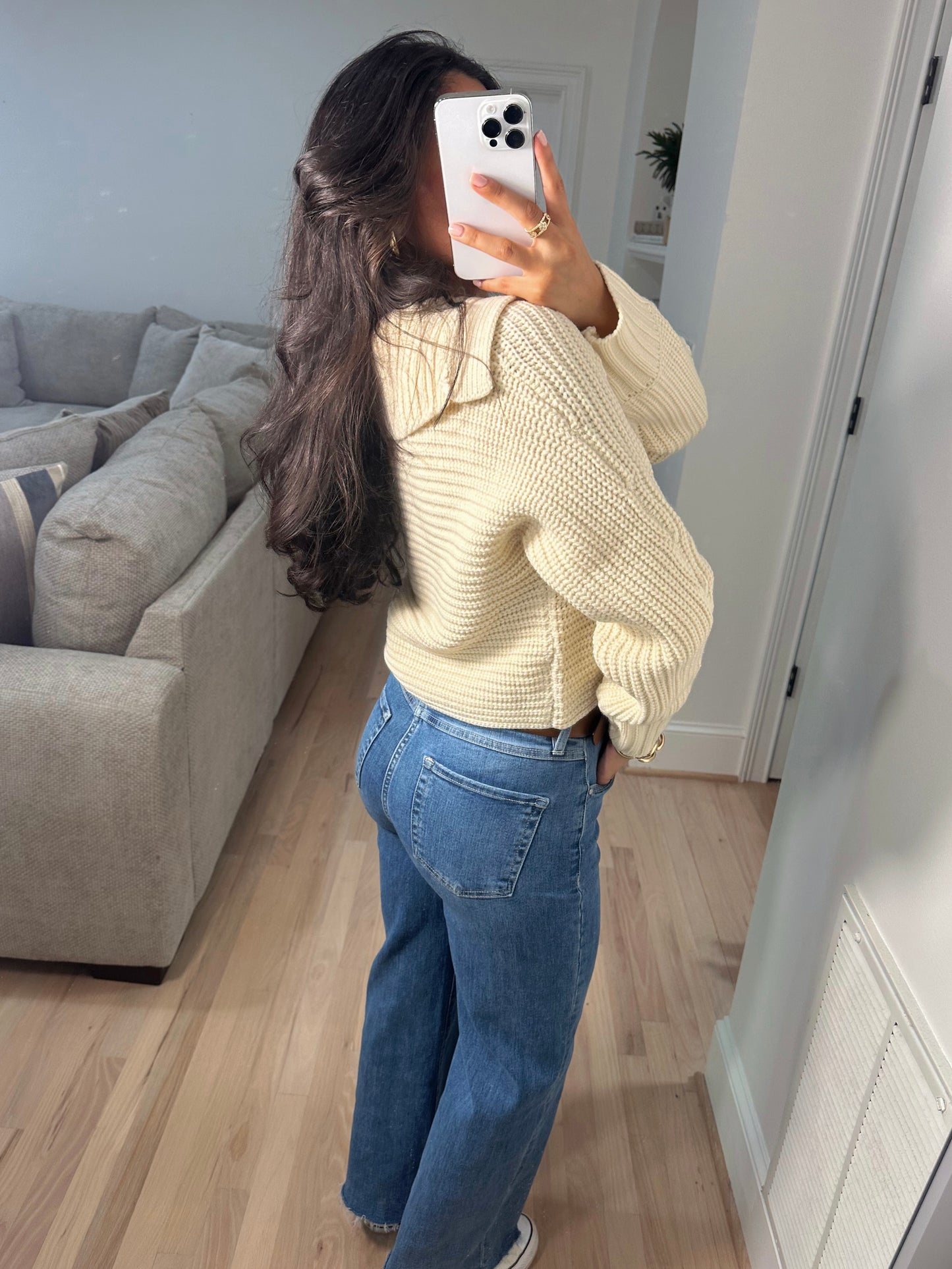 Ivory Knit Collared Sweater