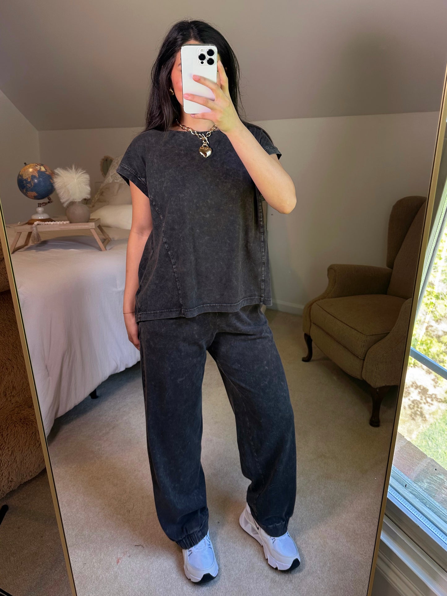 Washed Black Cotton Top & Pants Set