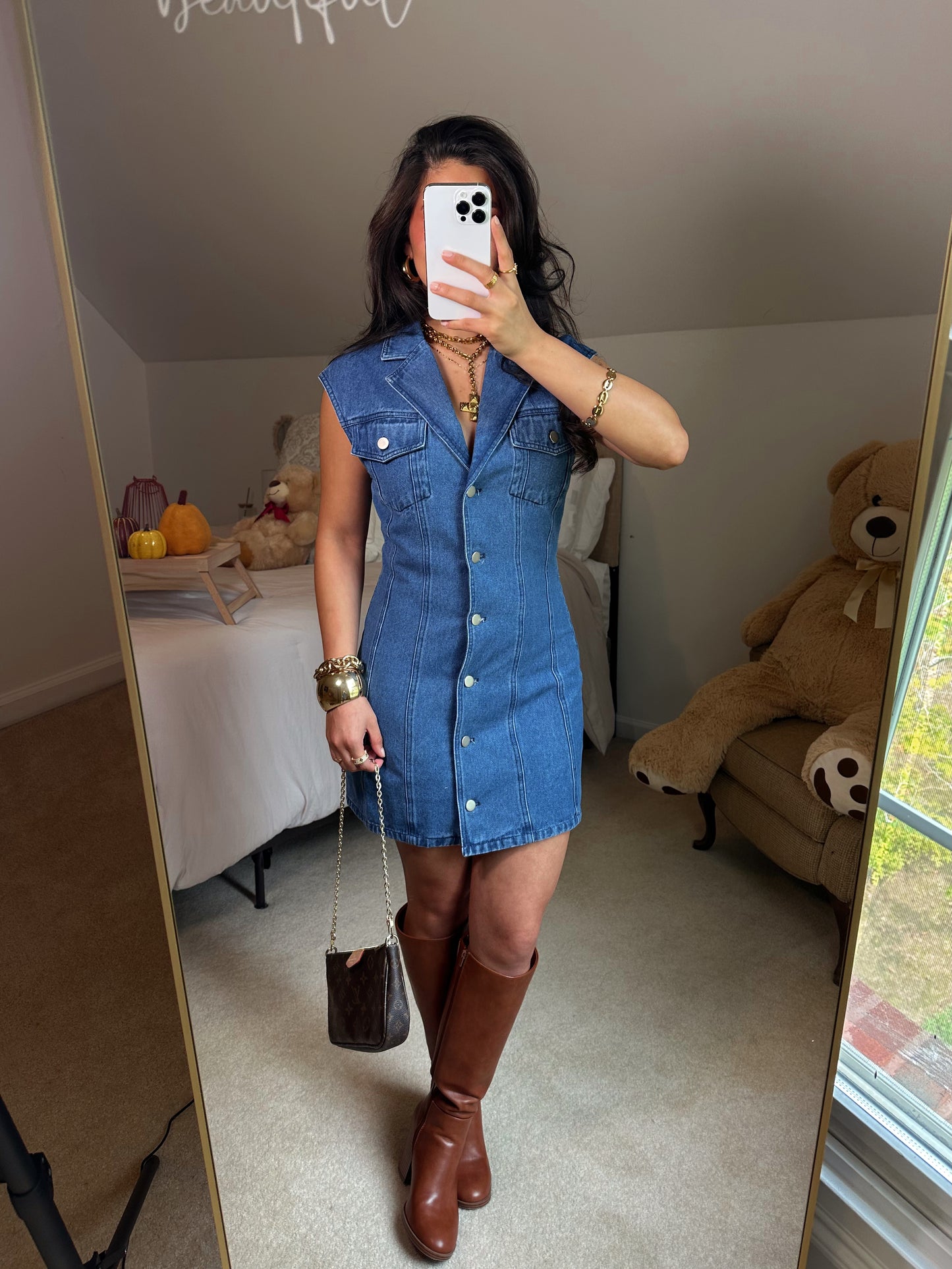 Collared Button-Up Denim Dress