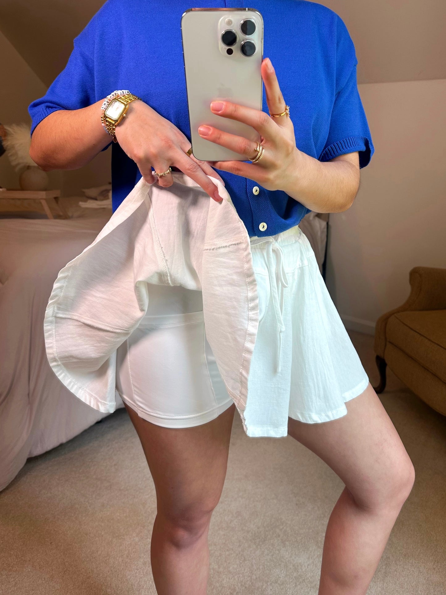 White Woven Flared Skort