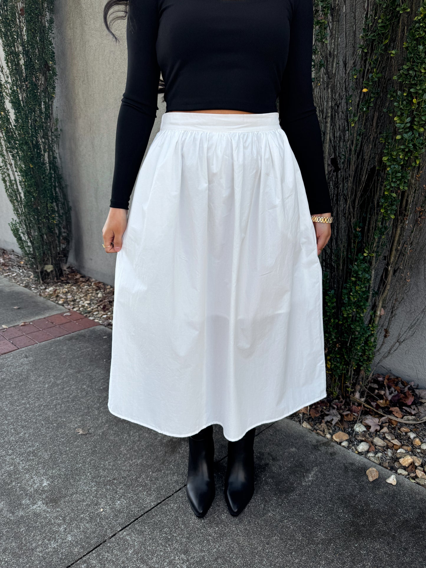 White Poplin Midi Skirt