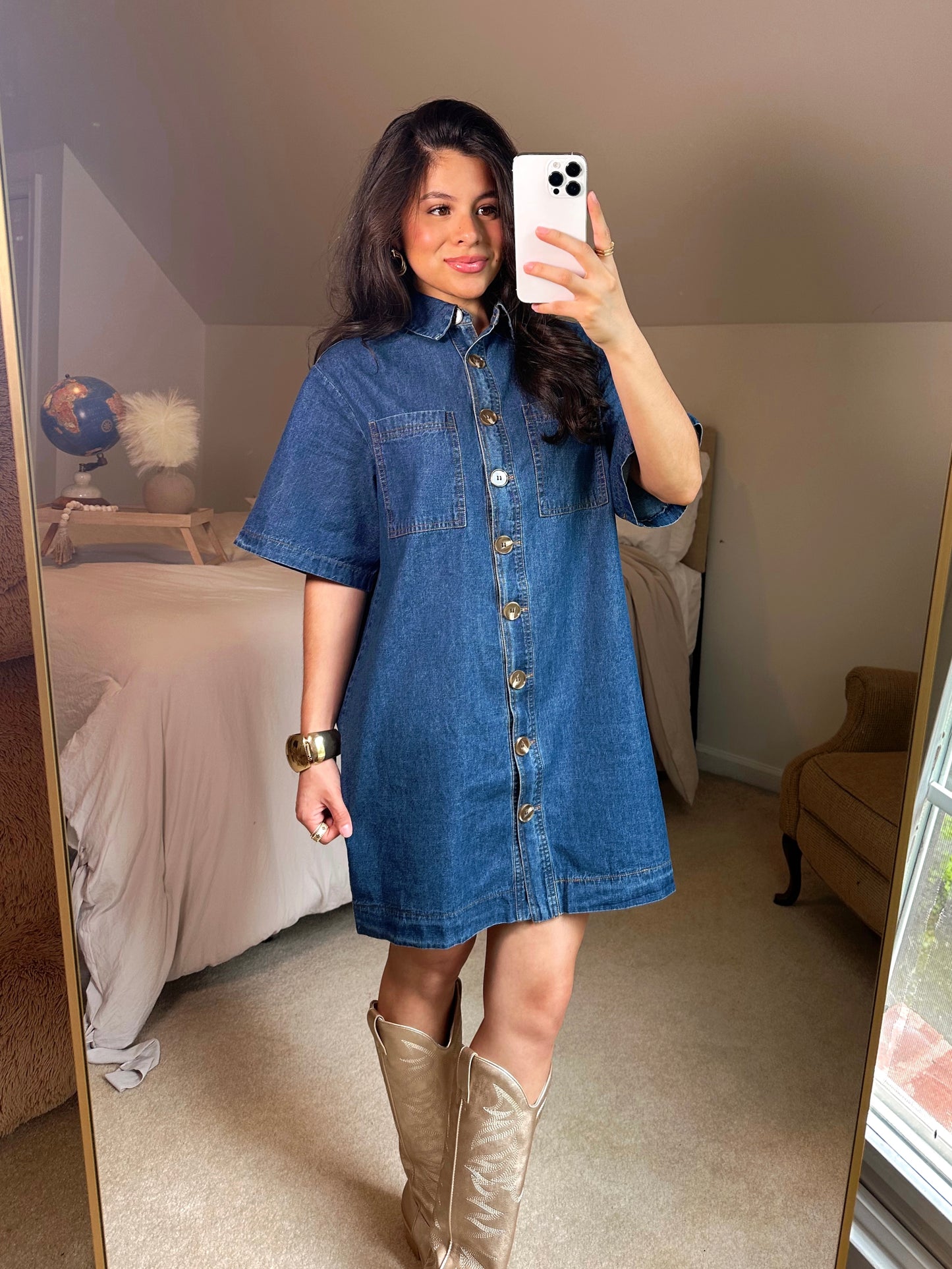 Denim Button-Up Shirt Style Dress