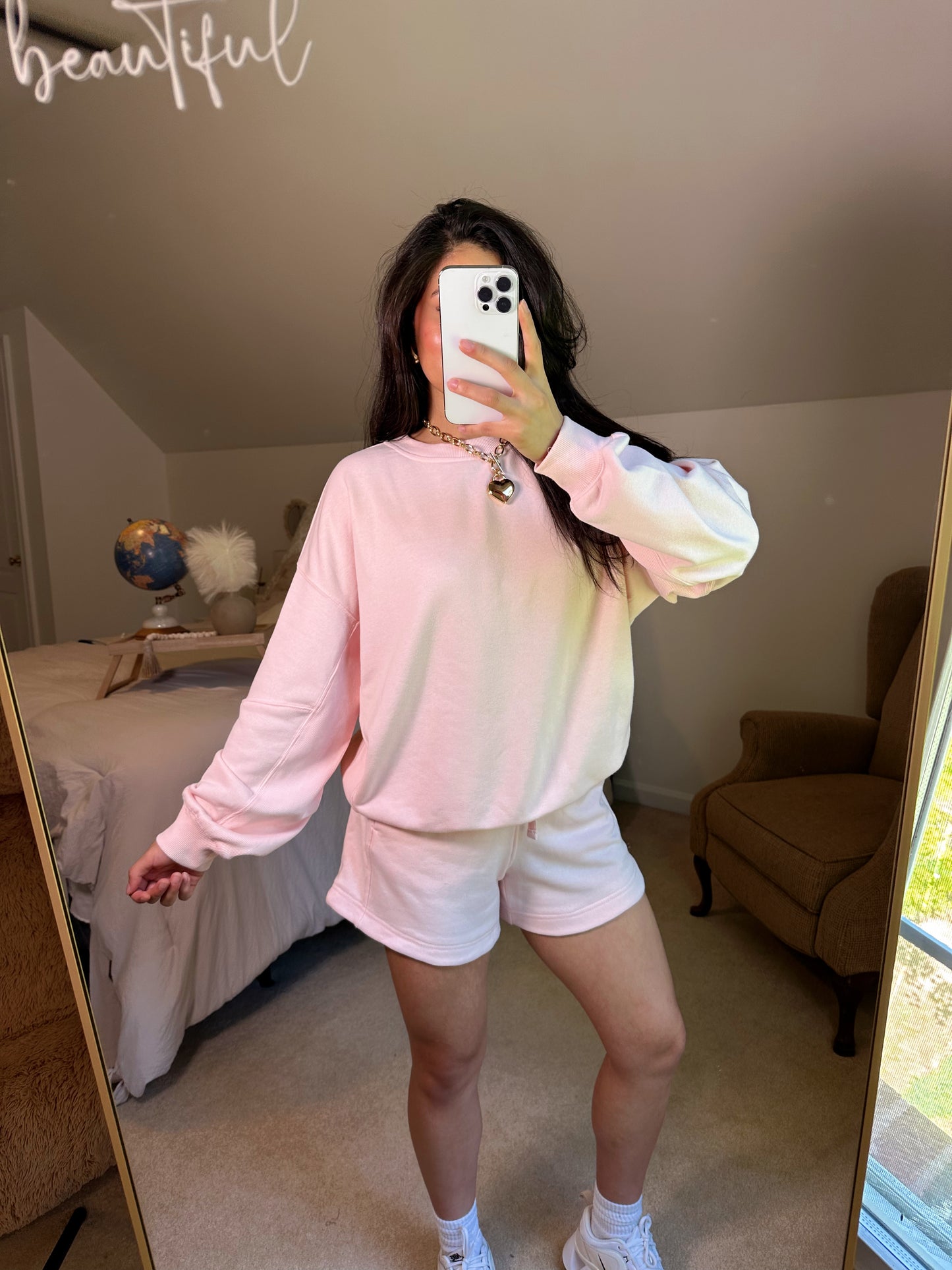 Seashell Pink Crewneck and Shorts Set