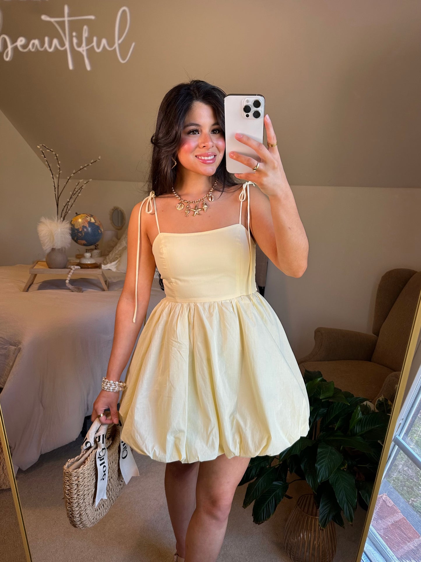 Pastel Yellow Bubble Mini Dress
