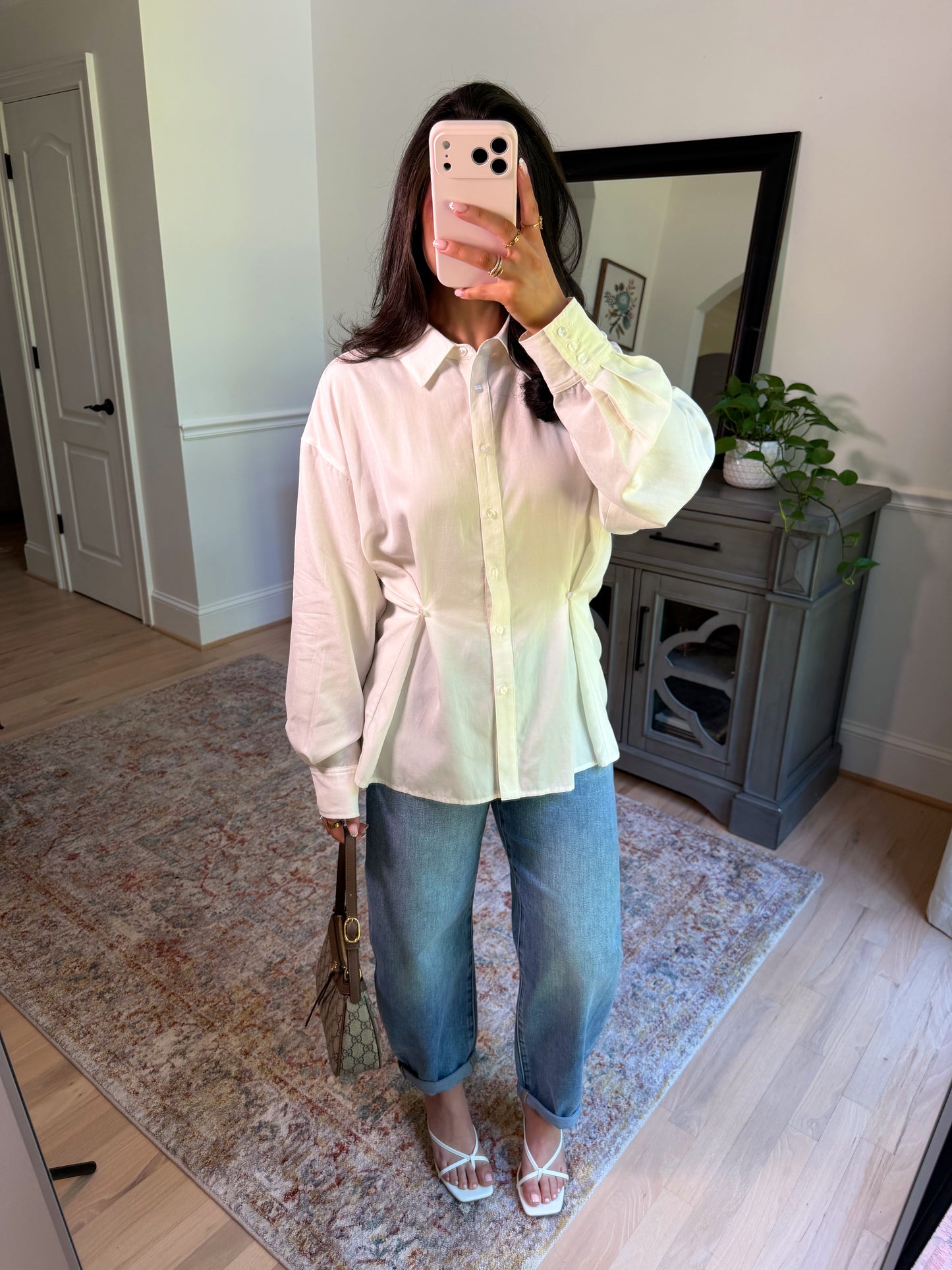 Soft Structure White Button-Up Top