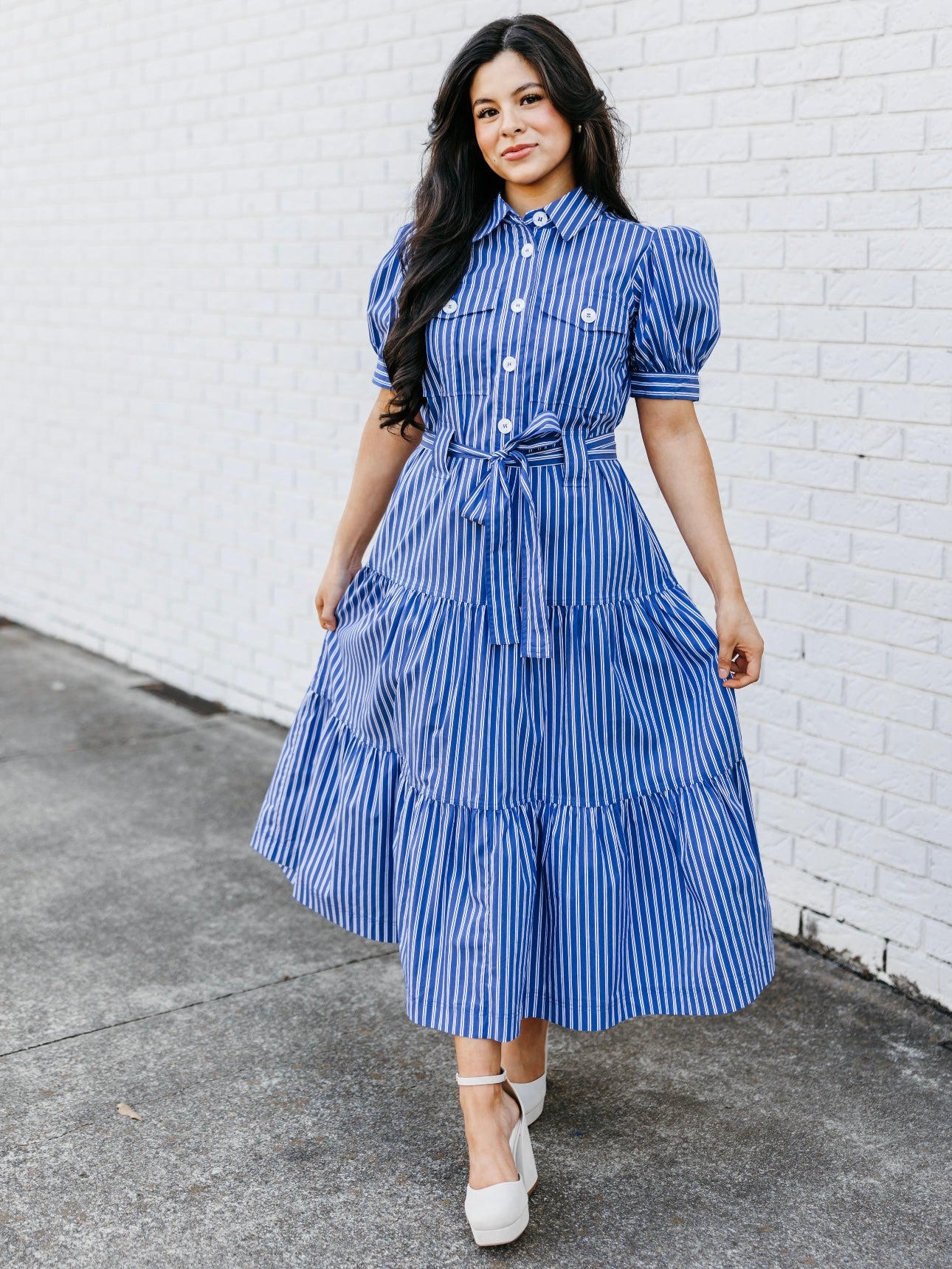 Blue Striped Button-Up Dress