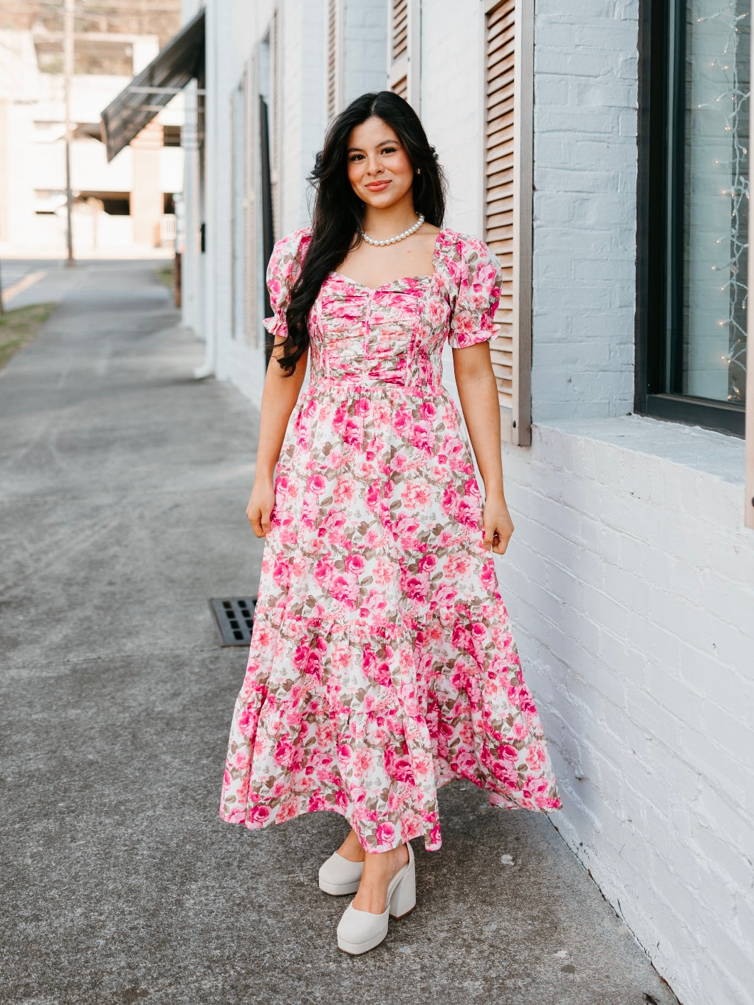Pink Florals Sweetheart Maxi Dress