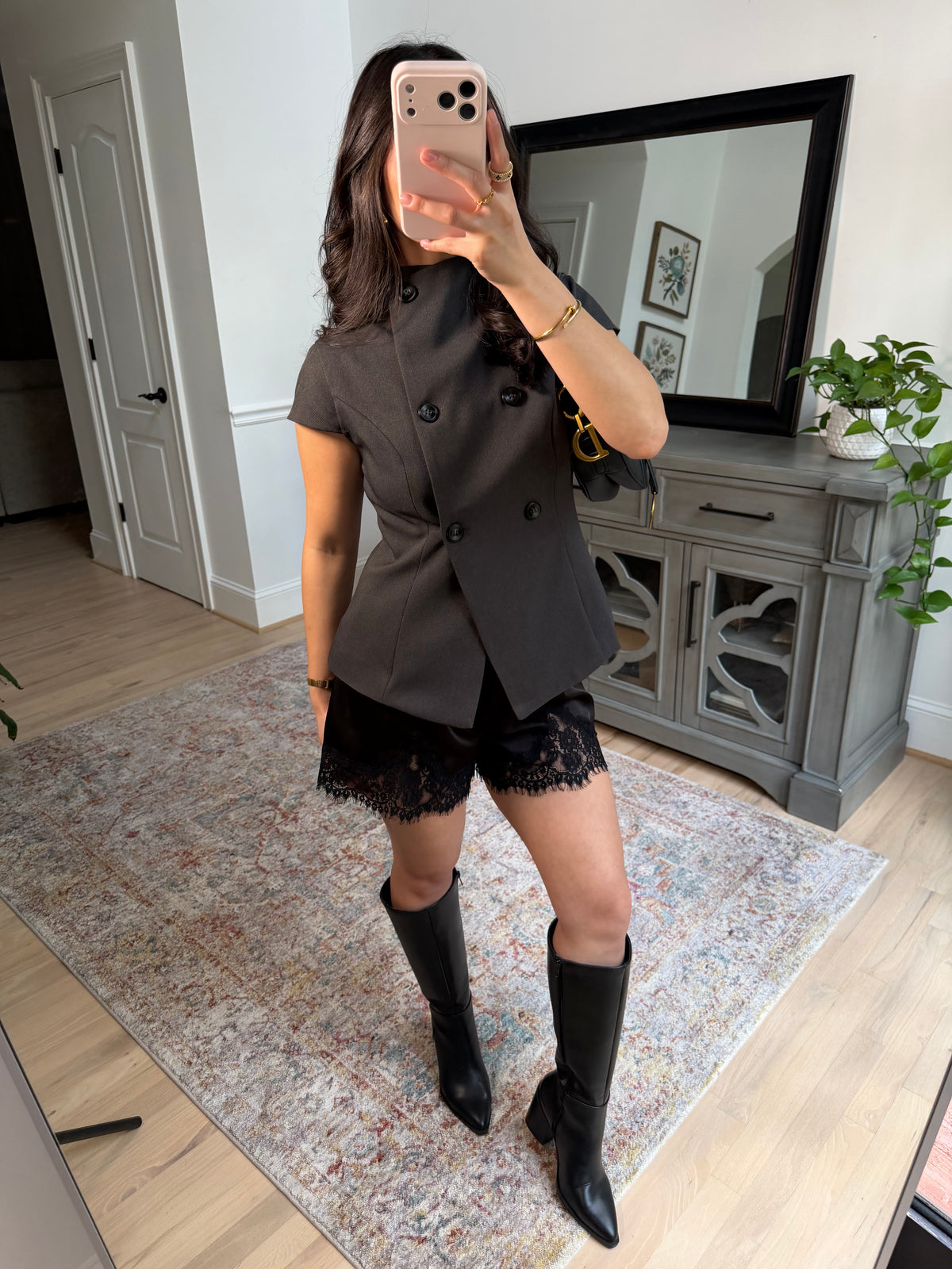 Isabelle Charcoal Button Top