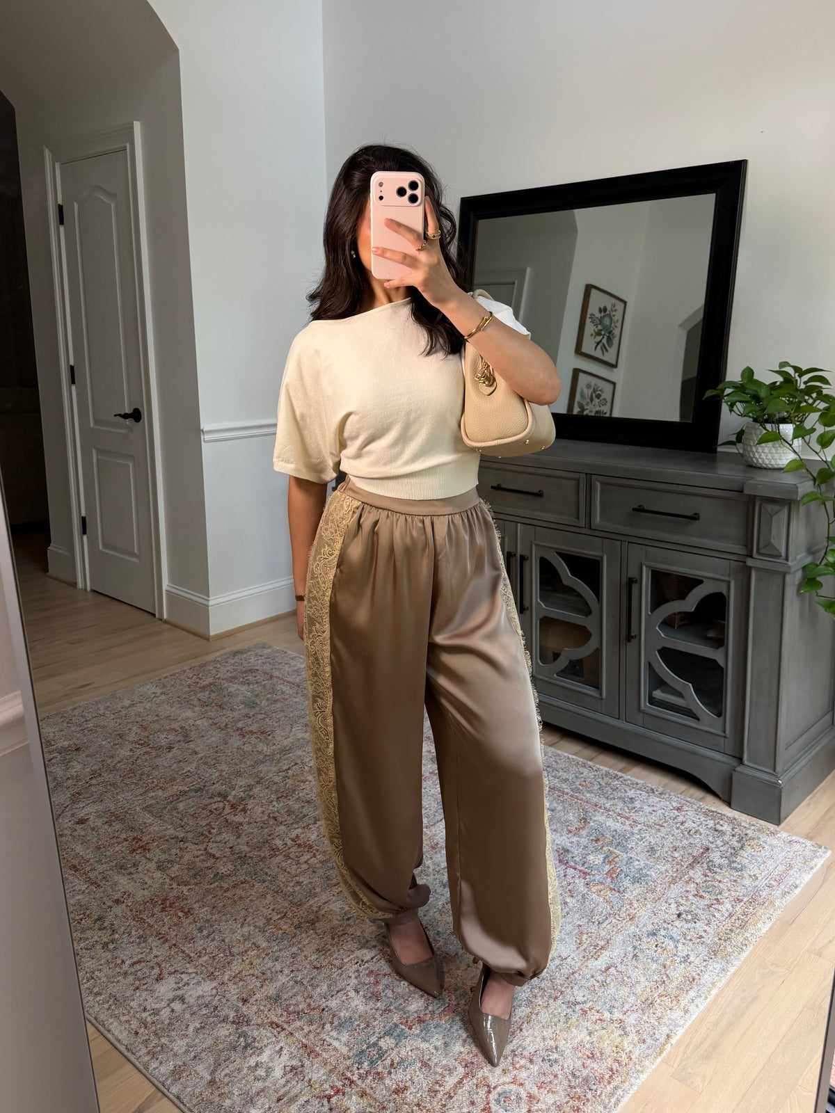 Catherine Satin Lace Cuffed Pants