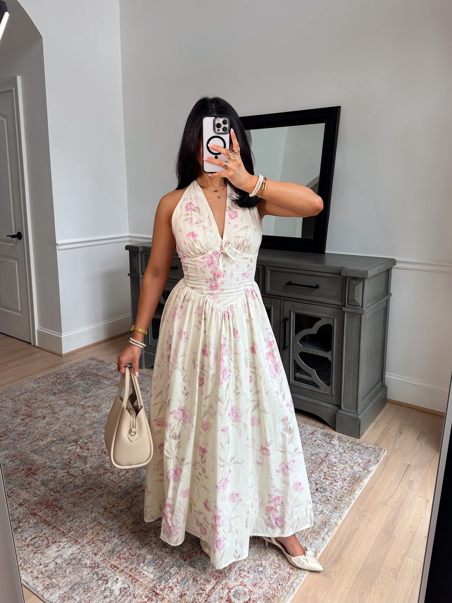 Pink Blooms Halter Midi Dress